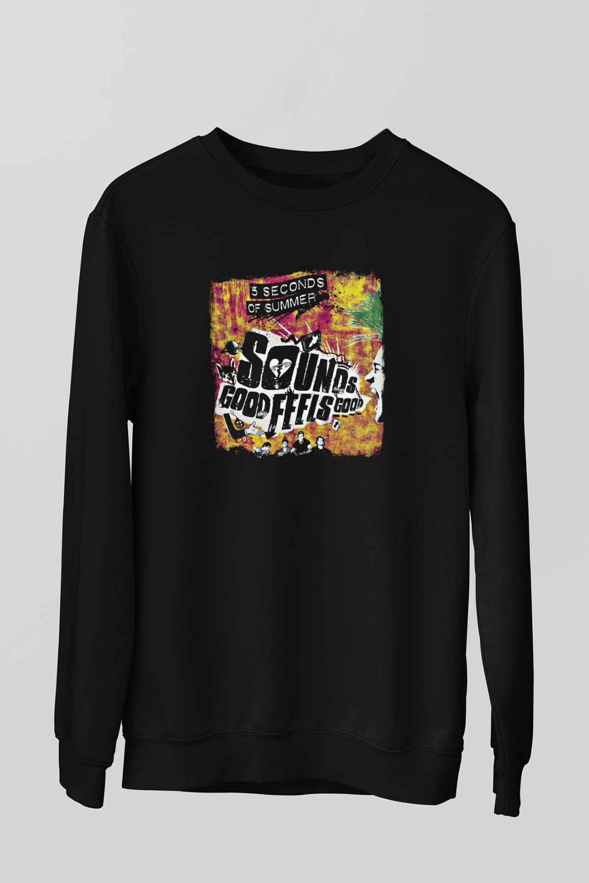 5 Seconds Of Summer Baskılı Unisex Siyah Sweatshirt