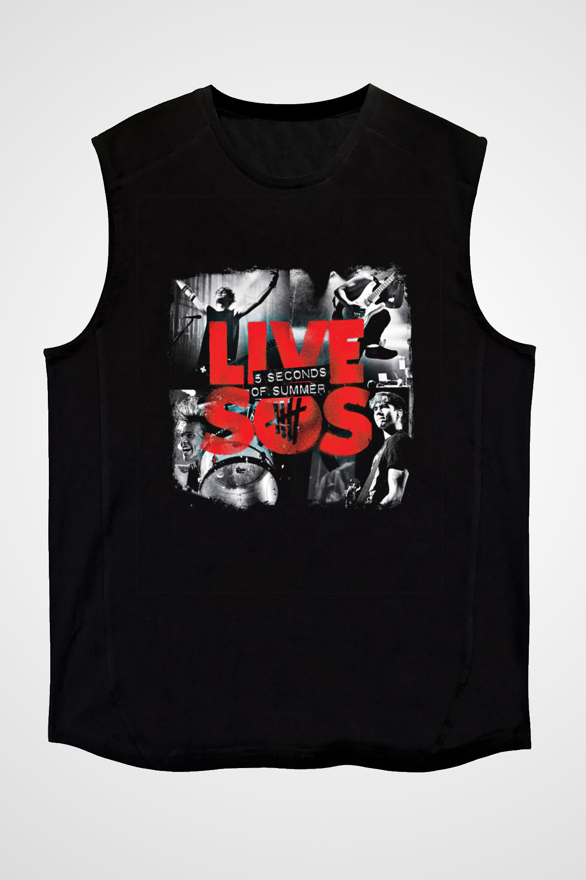 5 Seconds Of Summer Baskılı Unisex Siyah Kolsuz Tişört