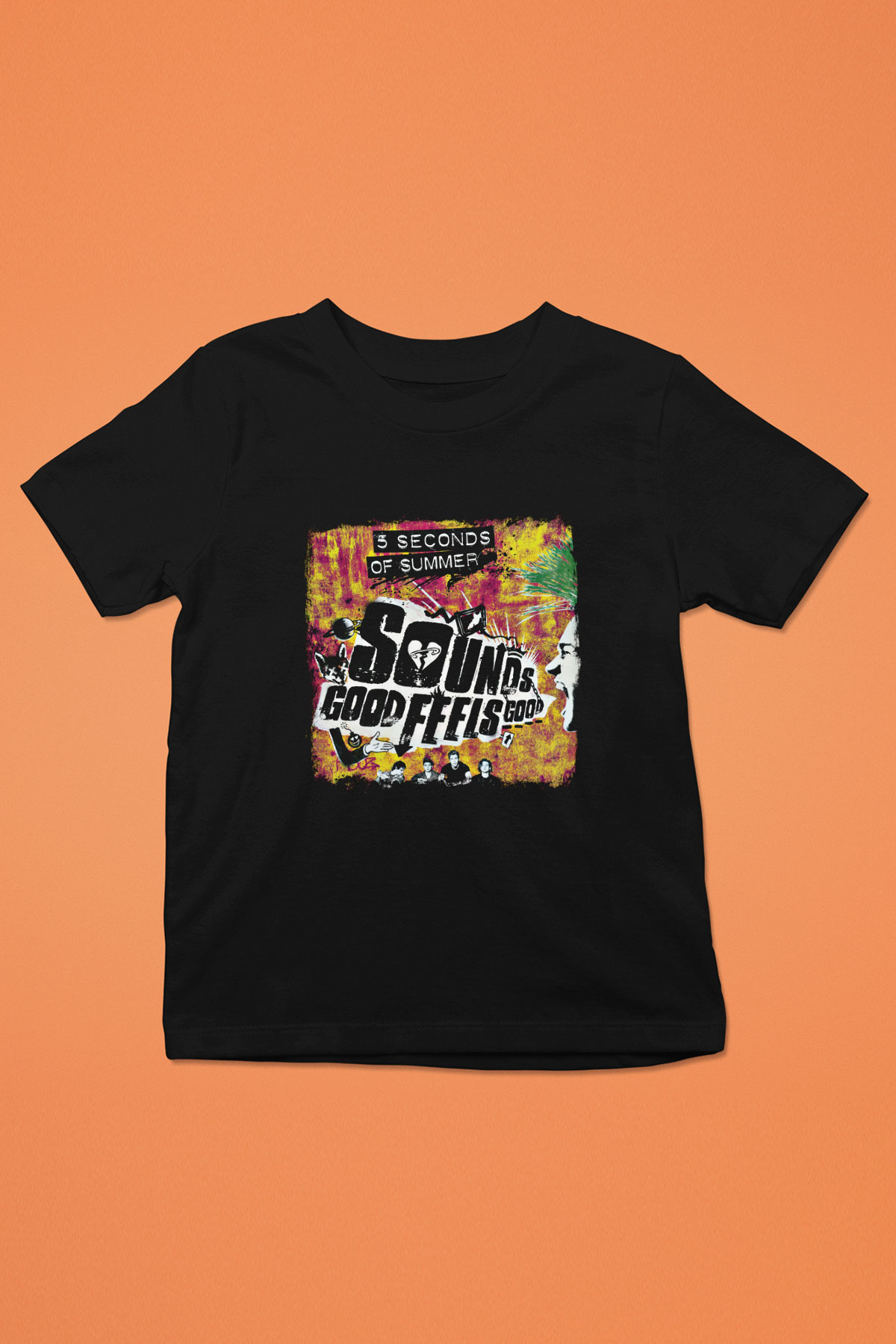 5 Seconds Of Summer Baskılı Unisex Siyah Çocuk Tişört