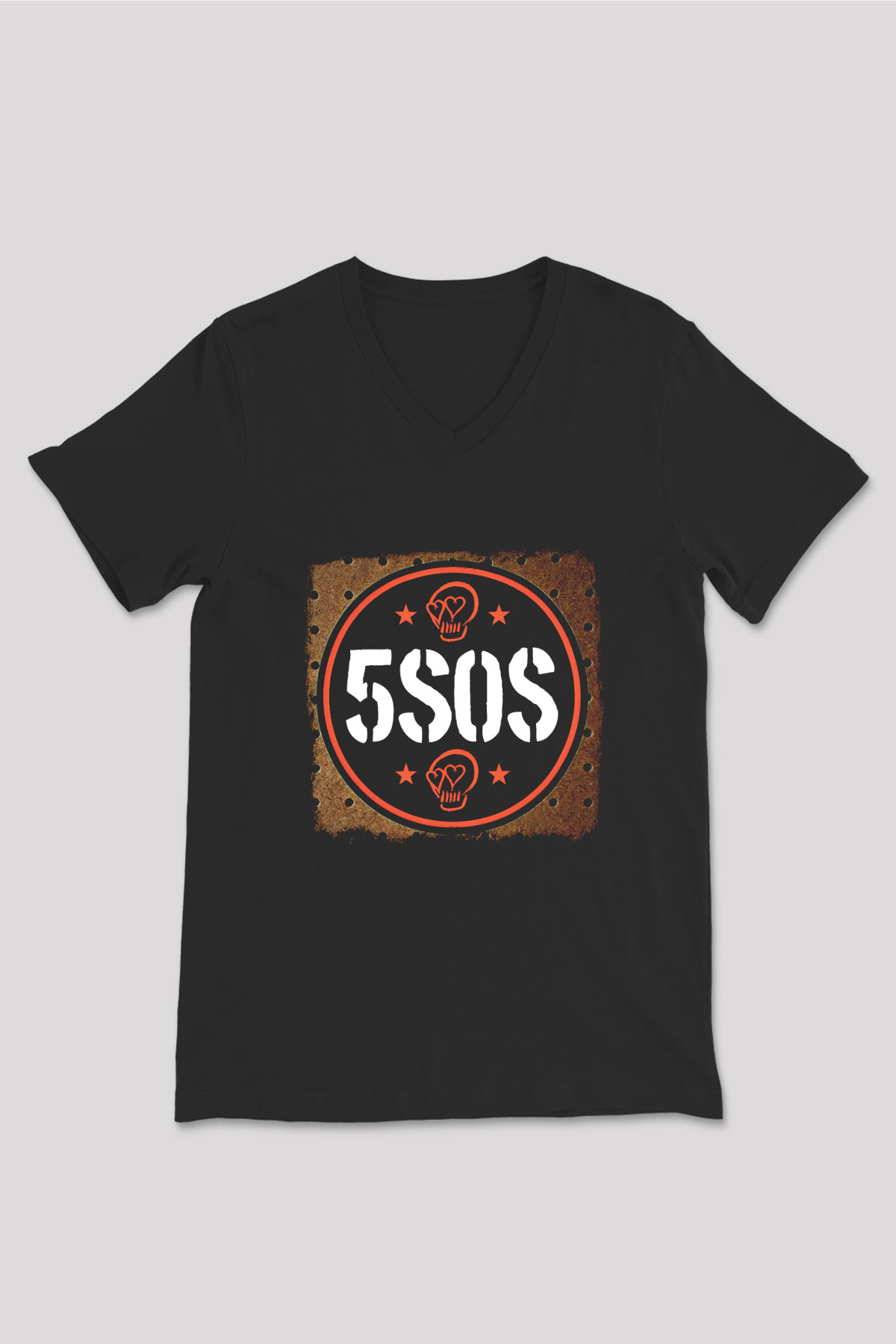 5 Seconds Of Summer Baskılı Unisex Siyah V Yaka Tişört
