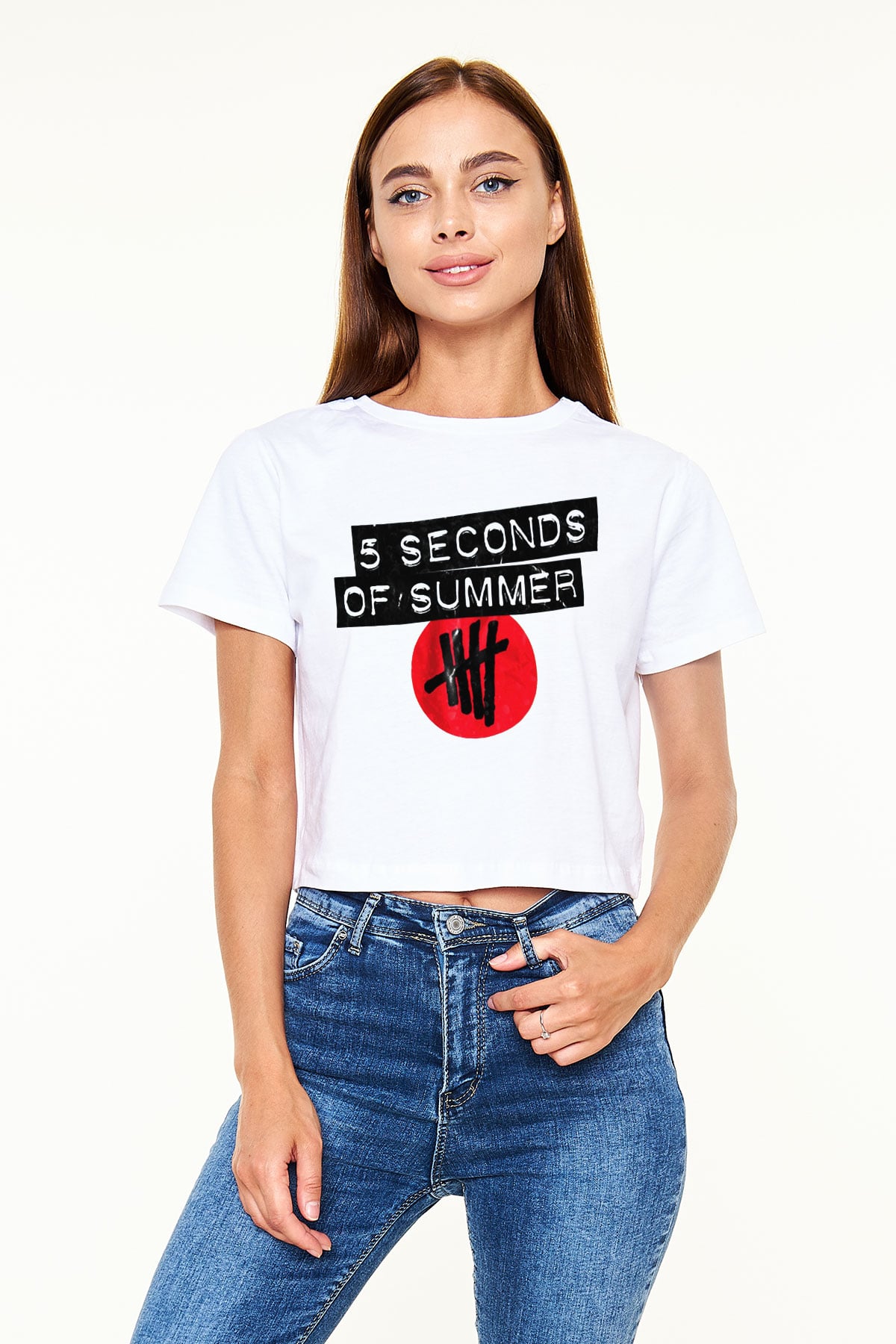 5 Seconds Of Summer Beyaz Croptop Tişört