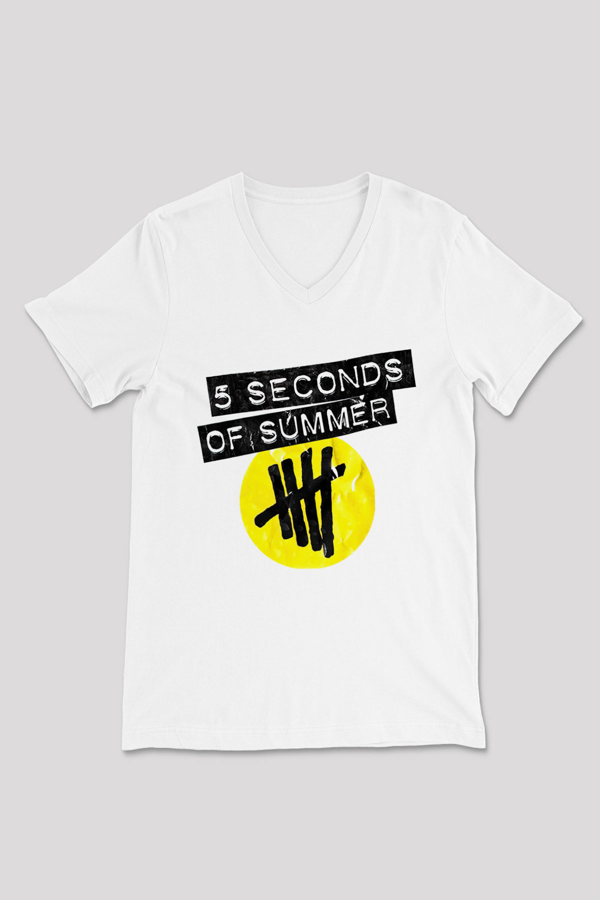5 Seconds Of Summer Beyaz Unisex V Yaka Tişört T-Shirt