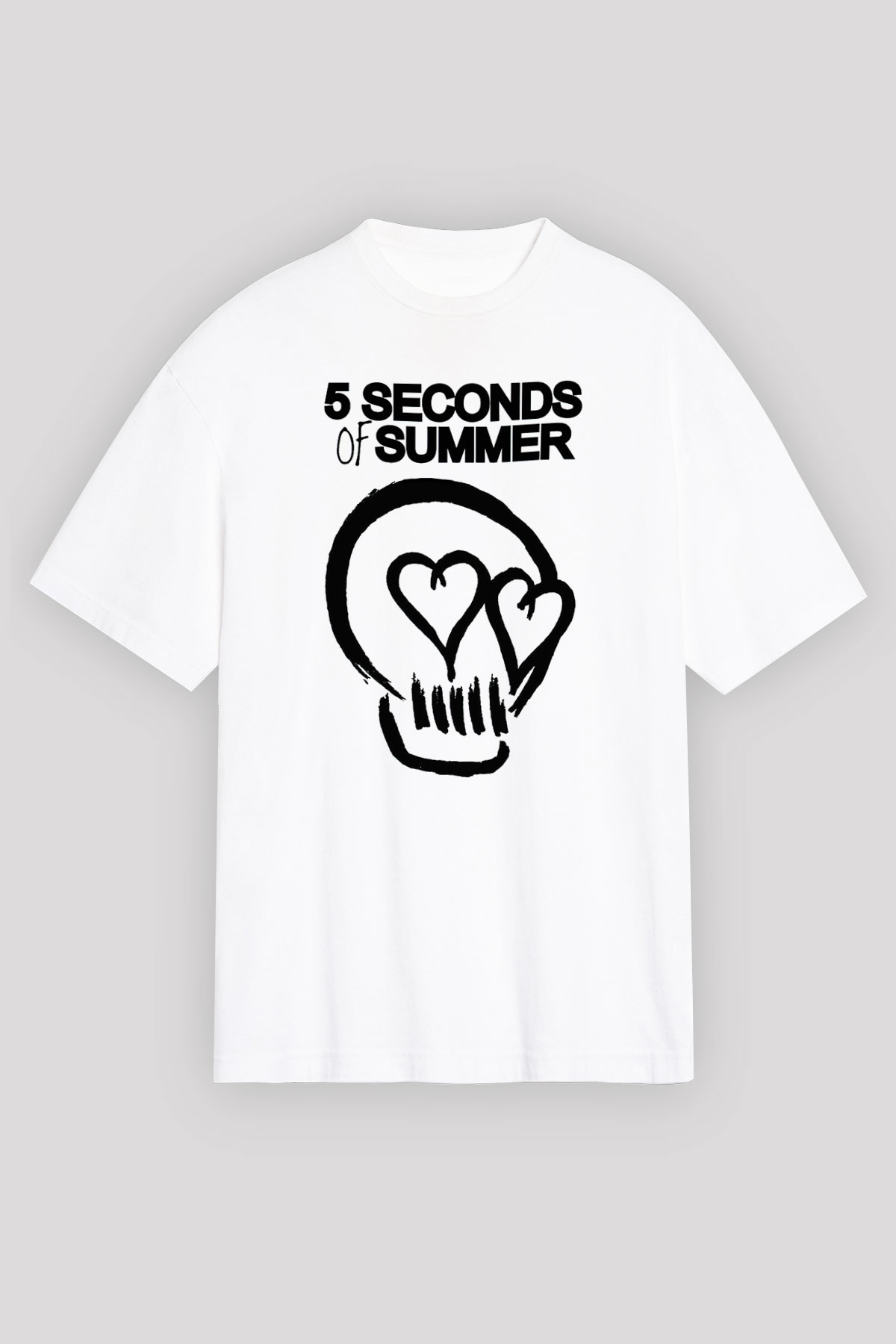 5 Seconds Of Summer Skull Logo Beyaz Unisex Oversize Tişört T-Shirt