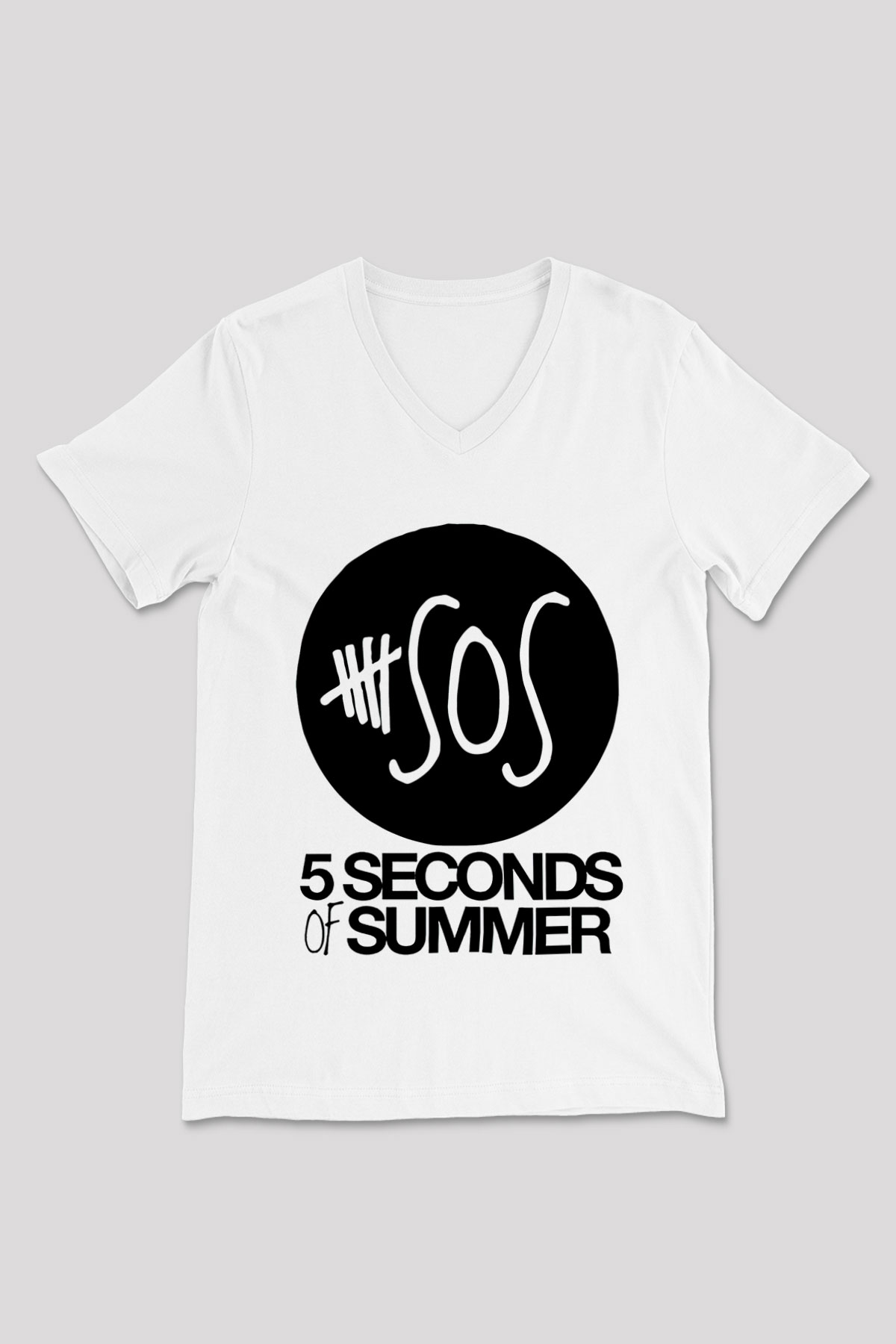 5 Seconds Of Summer SOS Logo Beyaz Unisex V Yaka Tişört T-Shirt