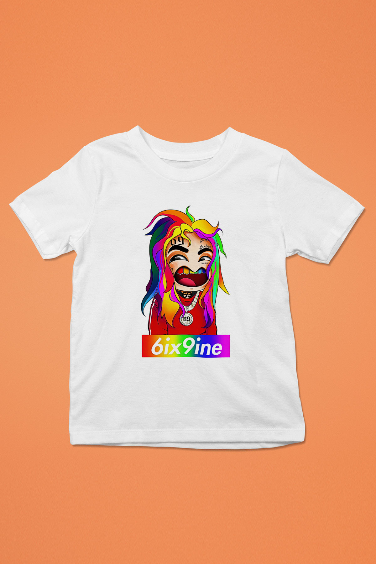 6ix9ine Baskılı Beyaz Unisex Beyaz Çocuk Tişört - Tshirt