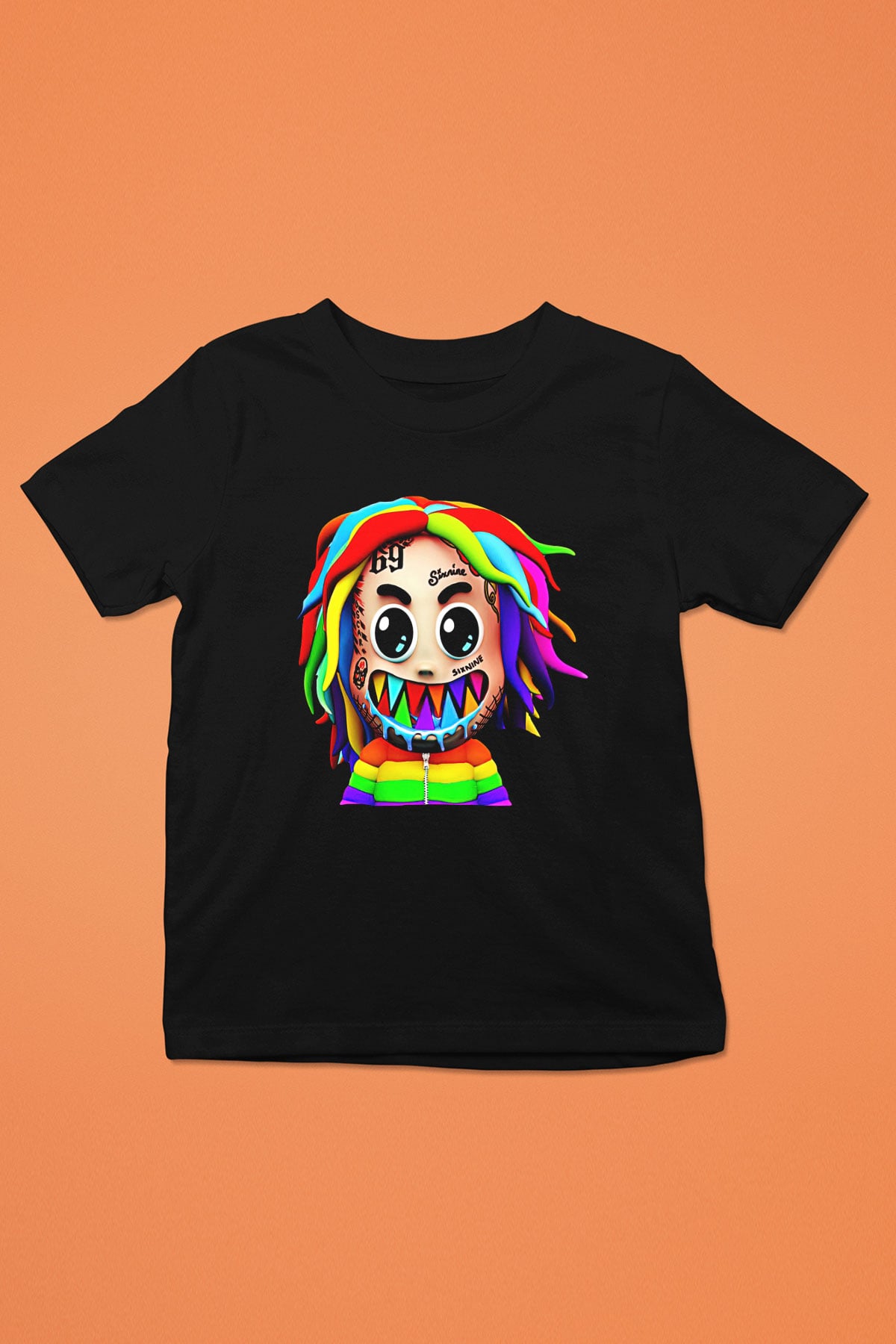 6ix9ine Baskılı Unisex Siyah Çocuk Tişört - Tshirt