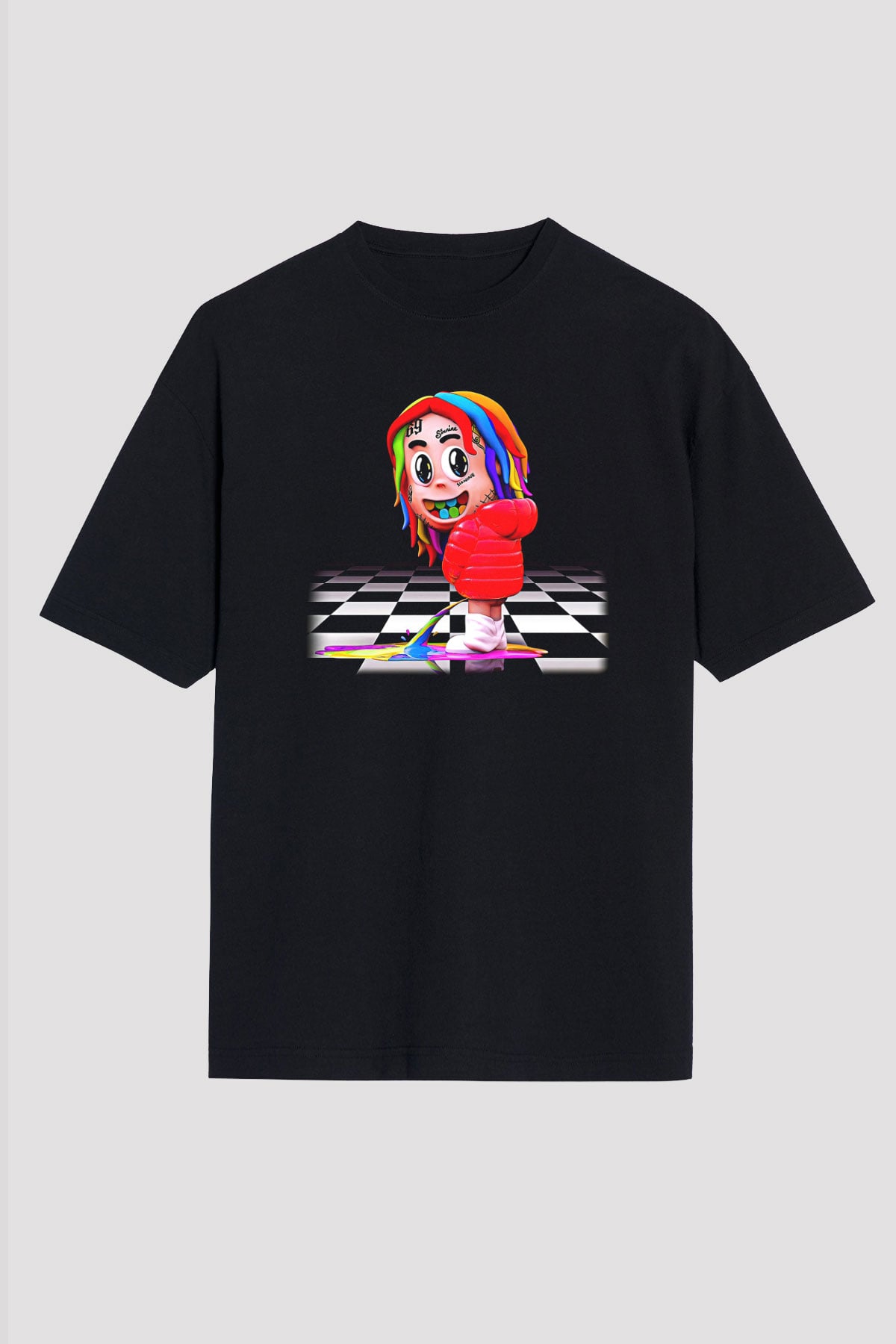 6ix9ine Baskılı Unisex Siyah Oversize Tişört - Tshirt