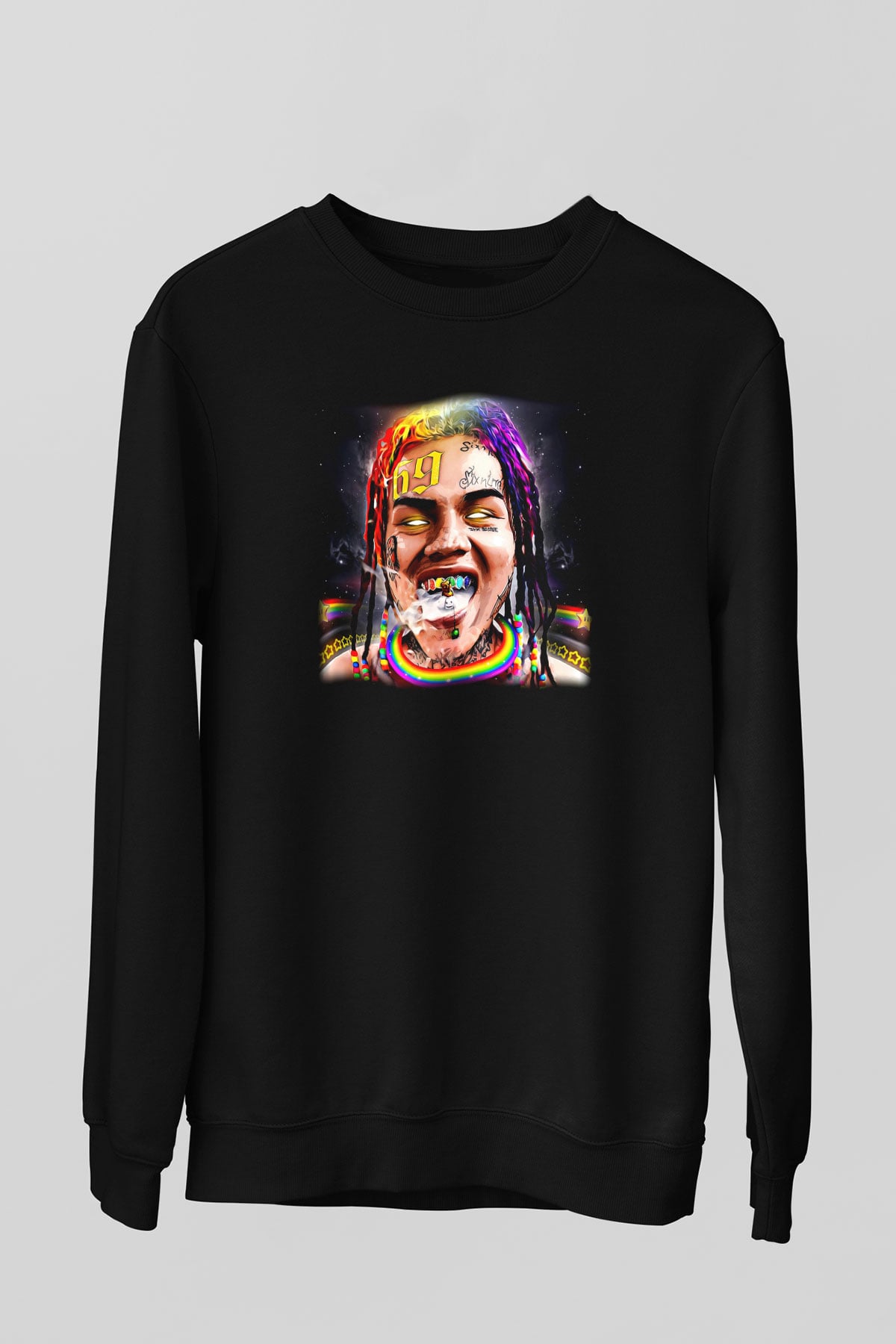 6ix9ine Baskılı Unisex Siyah Sweatshirt