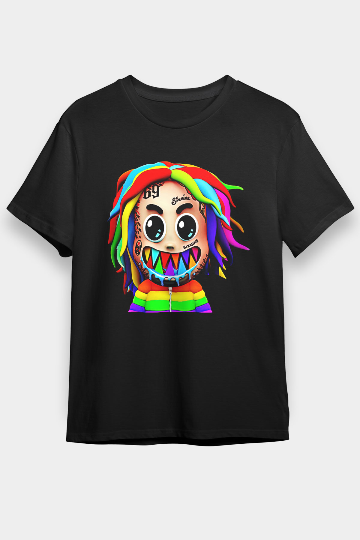 6ix9ine Baskılı Unisex Siyah Tişört - Tshirt