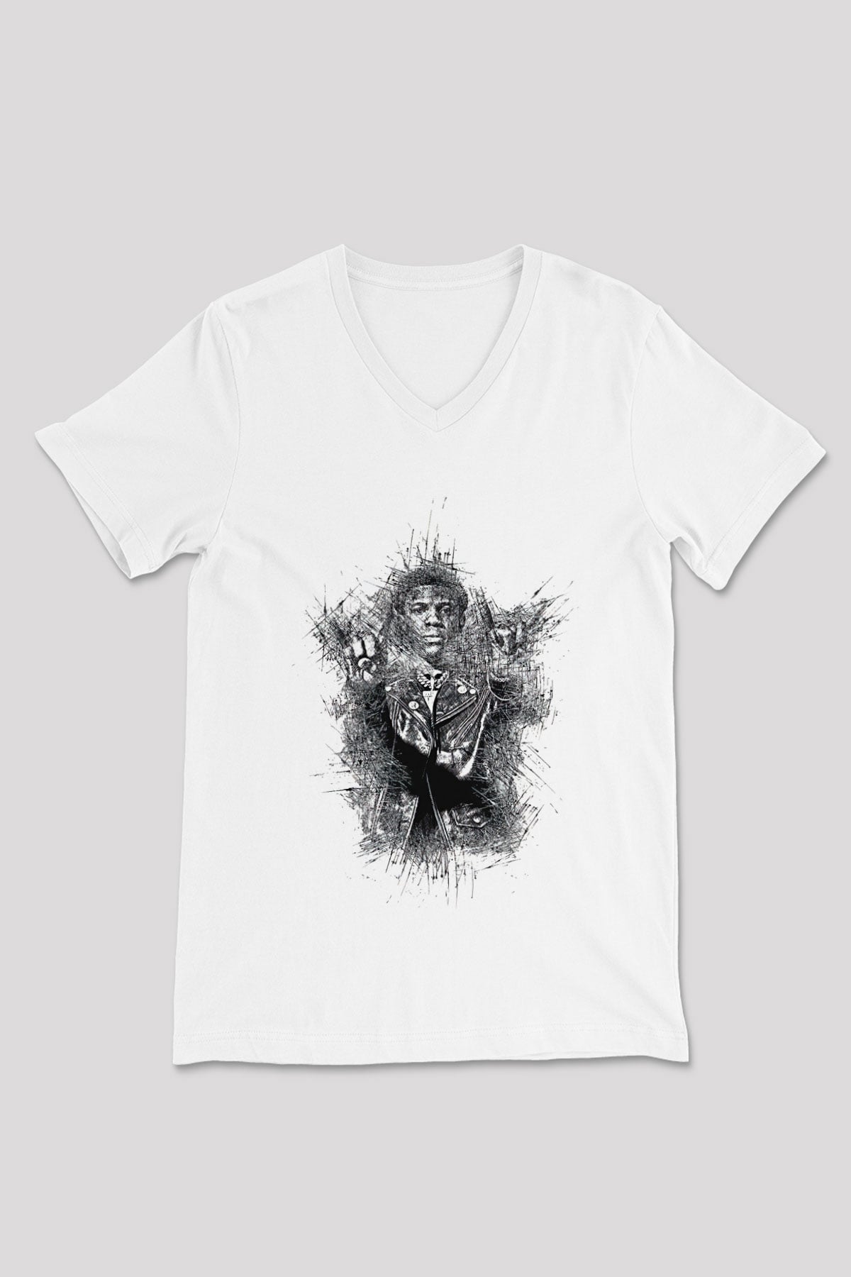 A Boosie Wit Da Hoodie Baskılı Beyaz Unisex V Yaka Tişört - Tshirt