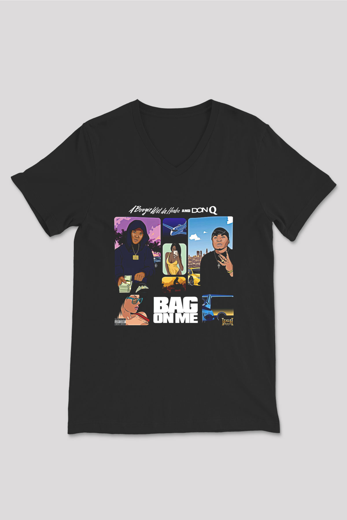 A Boosie Wit Da Hoodie Baskılı Unisex Siyah V Yaka Tişört - Tshirt