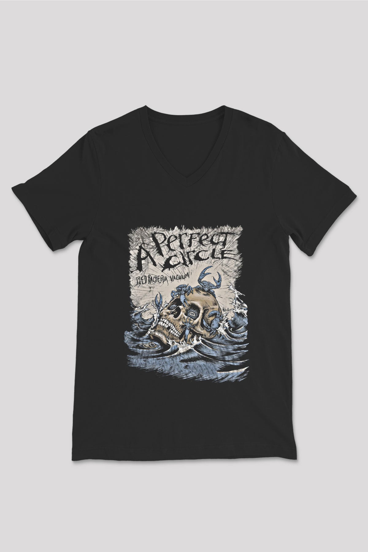 A Perfect Circle Baskılı Unisex Siyah V Yaka Tişört