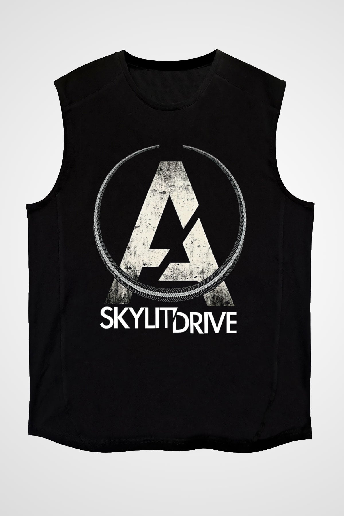A Skylit Drive Baskılı Unisex Siyah Kolsuz Tişört - Tshirt