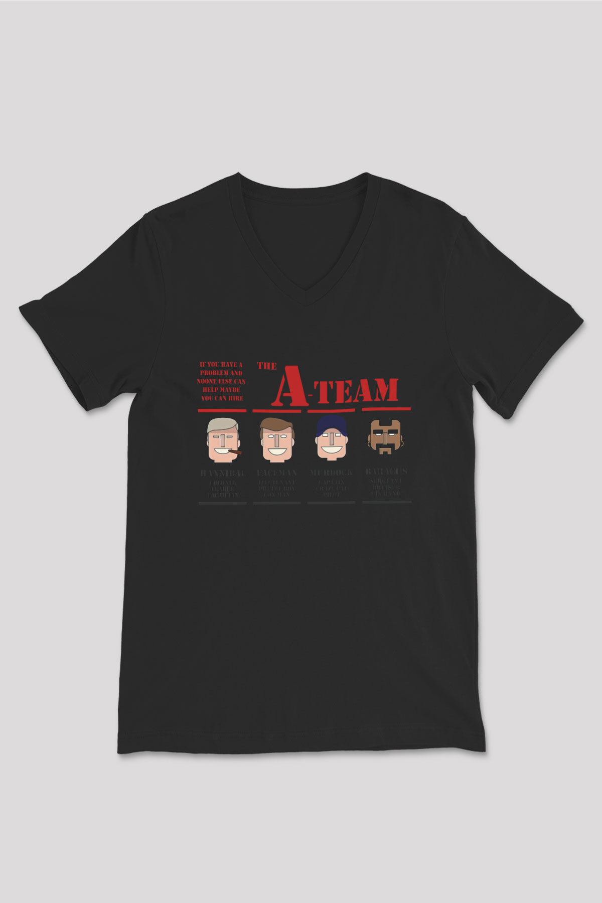 A-Team Siyah Unisex V Yaka Tişört
