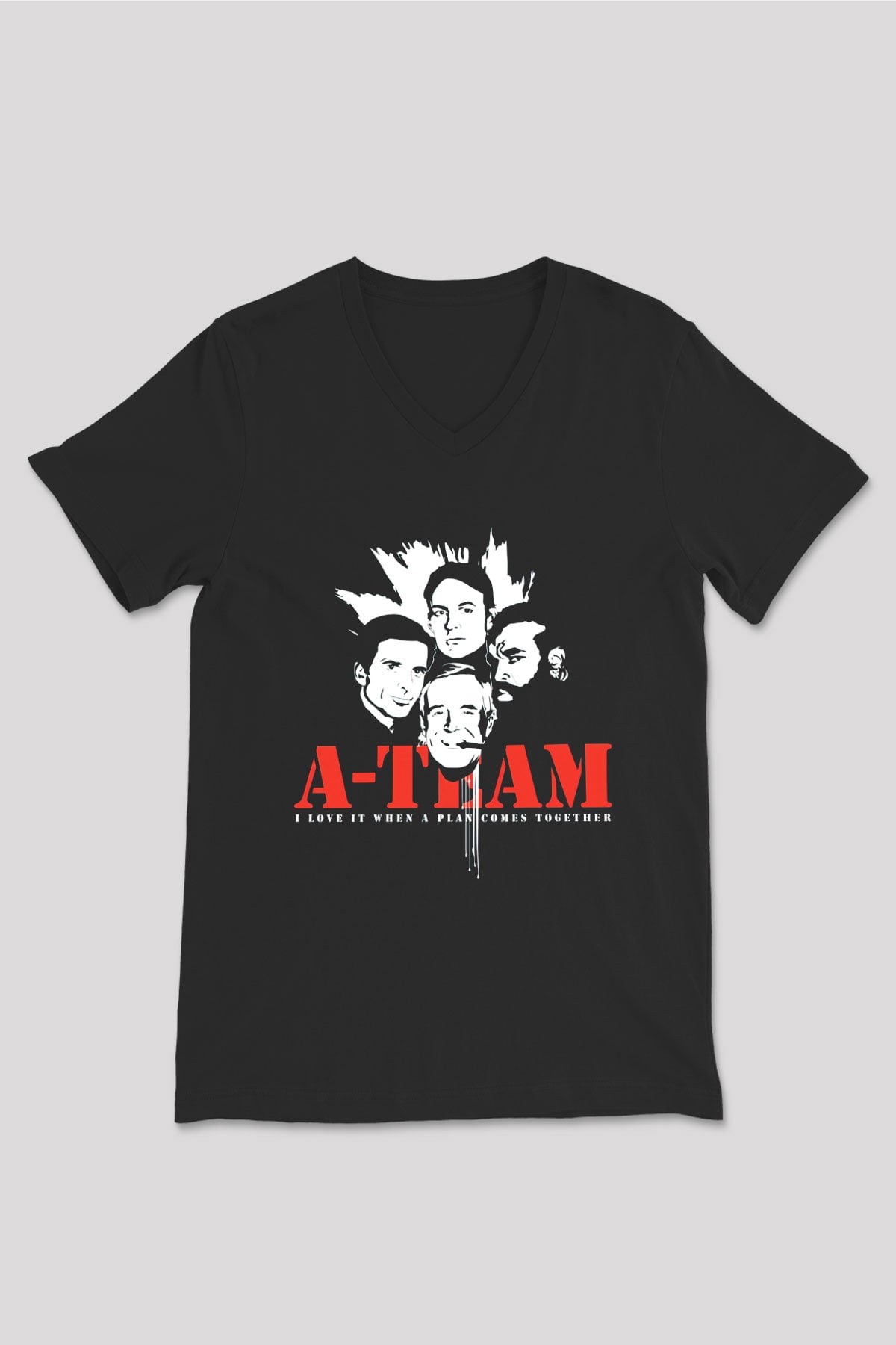 A-Team Siyah Unisex V Yaka Tişört T-Shirt