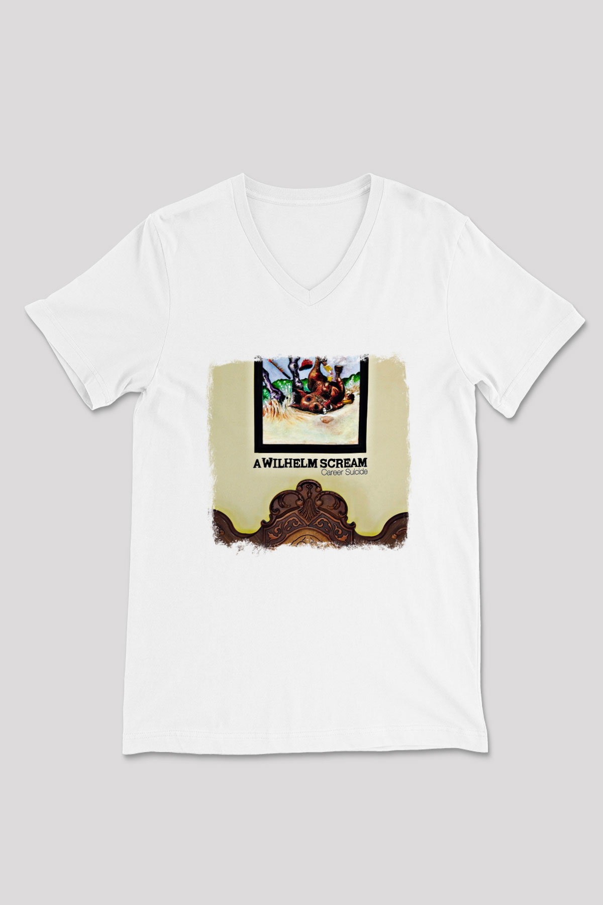 A Wilhelm Scream Baskılı Unisex Beyaz V Yaka Tişört