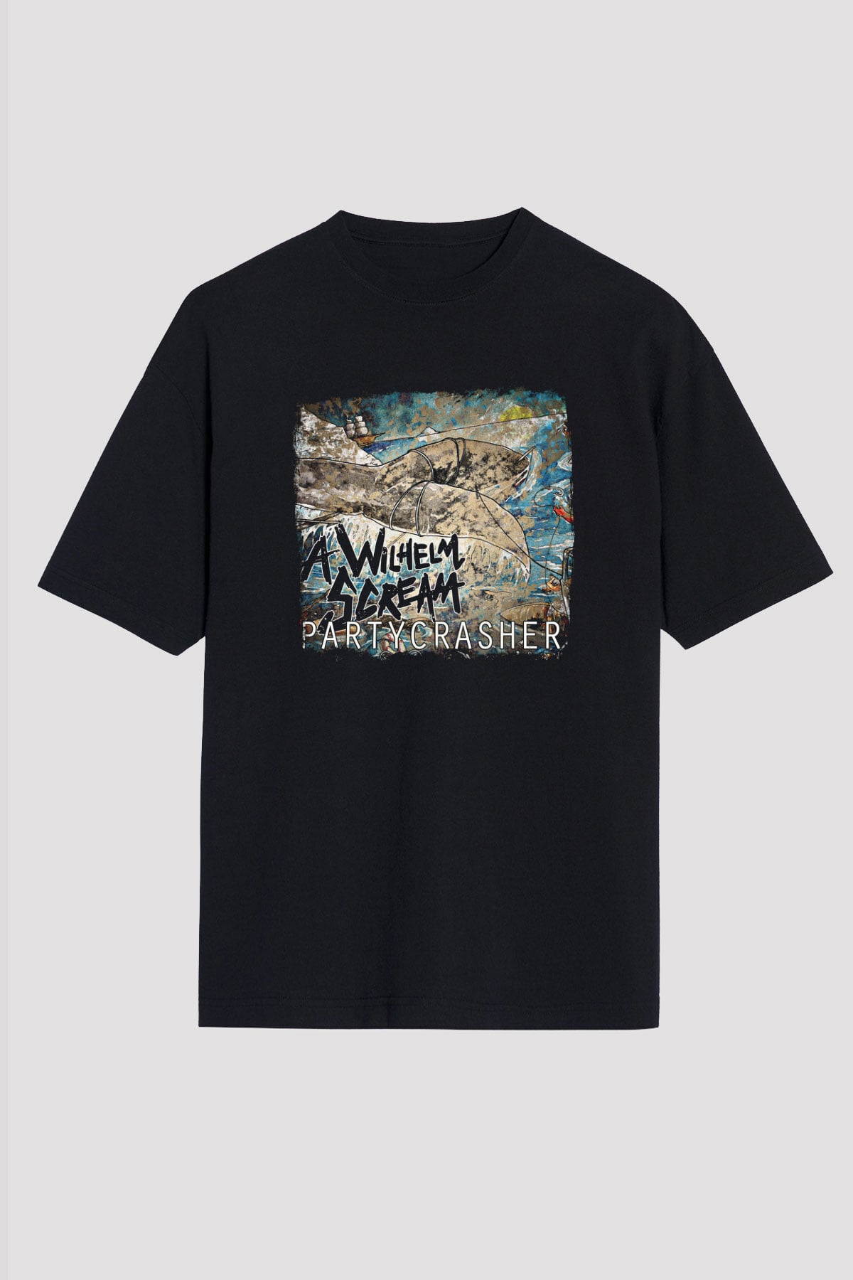 A Wilhelm Scream Baskılı Unisex Siyah Oversize Tişört