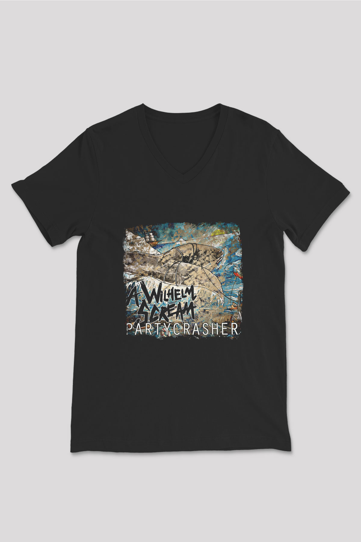 A Wilhelm Scream Baskılı Unisex Siyah V Yaka Tişört