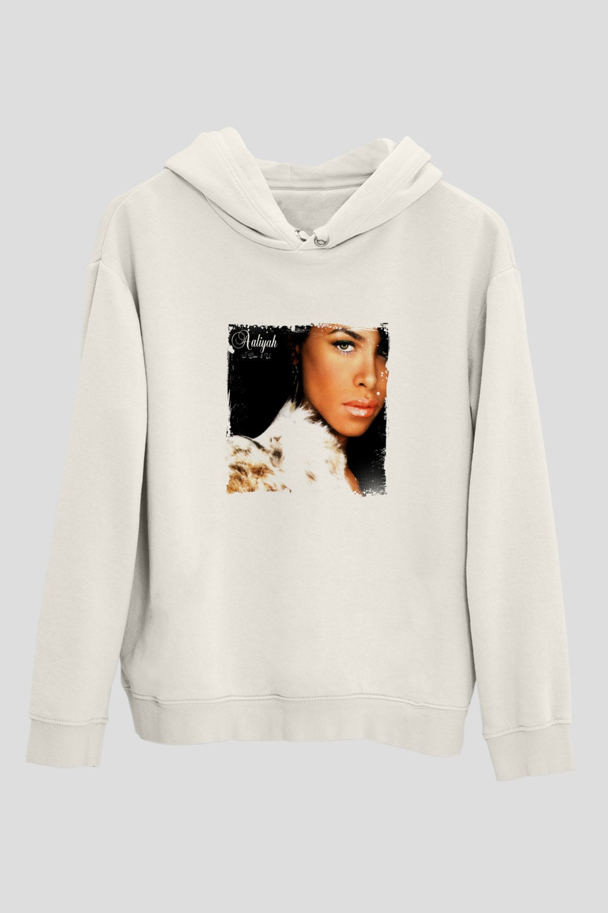 Aaliyah Baskılı Unisex Beyaz Kapüşonlu Sweatshirt