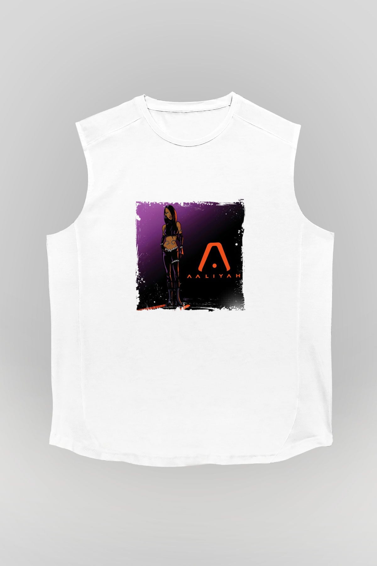 Aaliyah Baskılı Unisex Beyaz Kolsuz Tişört