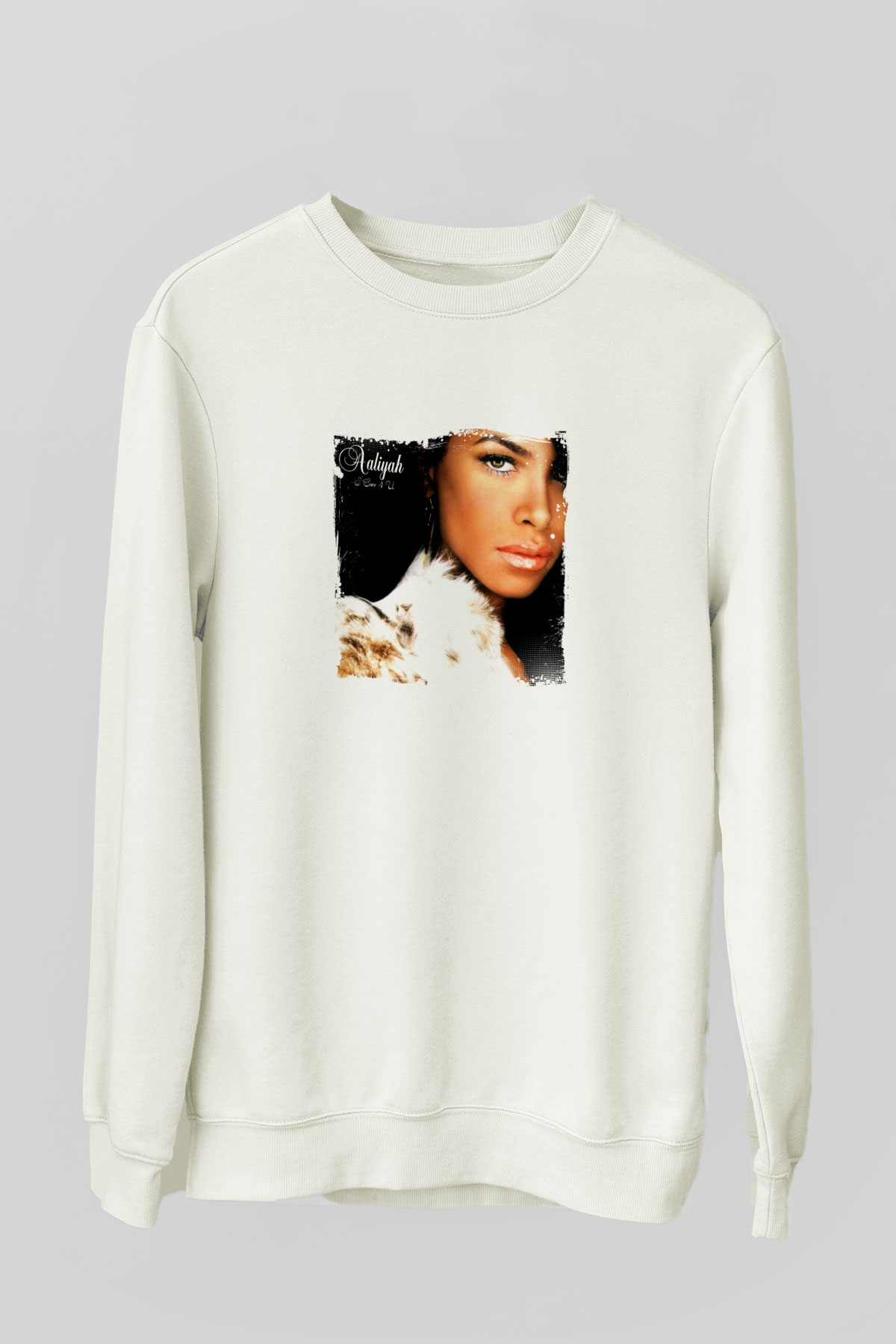 Aaliyah Baskılı Unisex Beyaz Sweatshirt