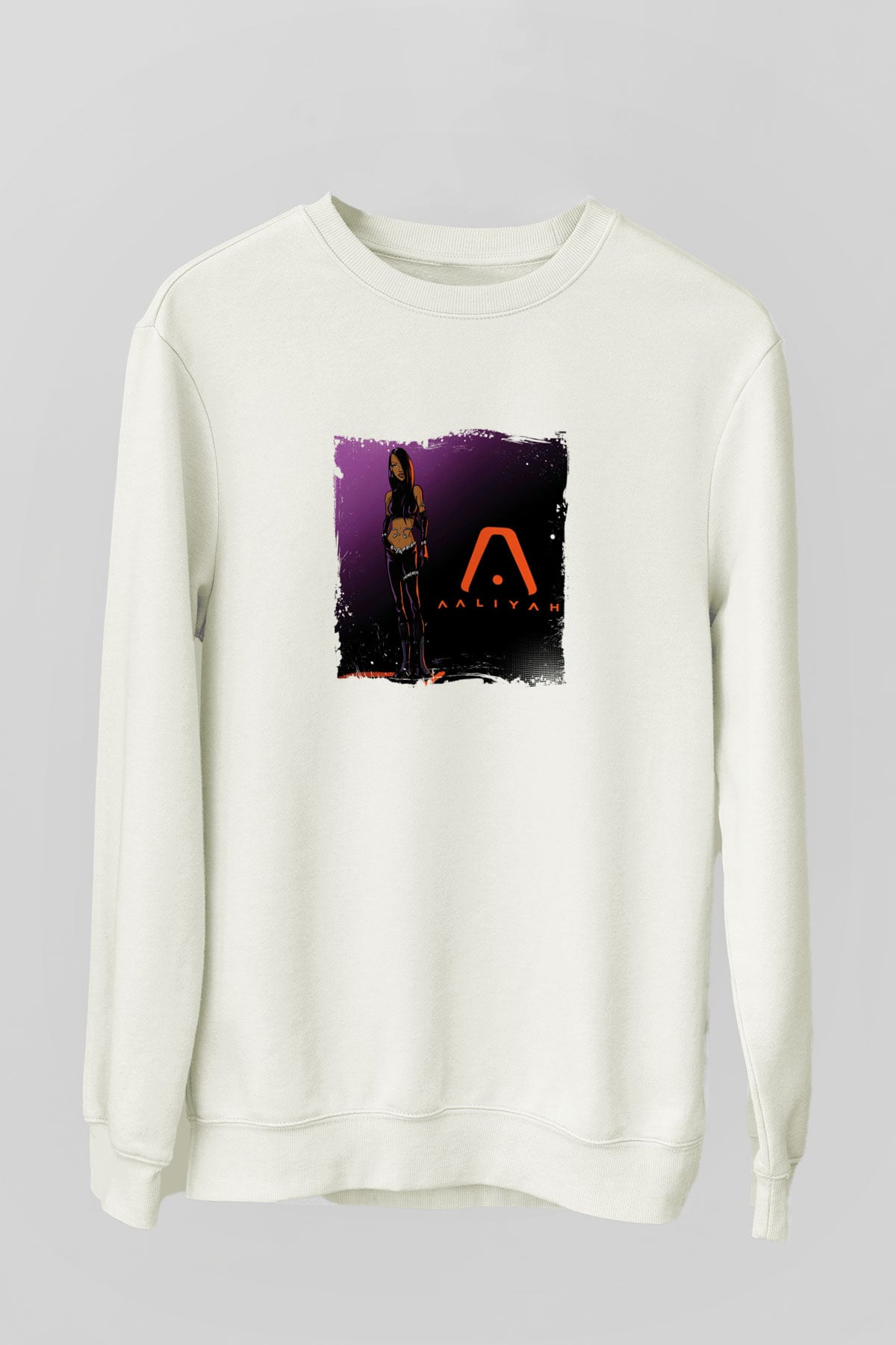 Aaliyah Baskılı Unisex Beyaz Sweatshirt