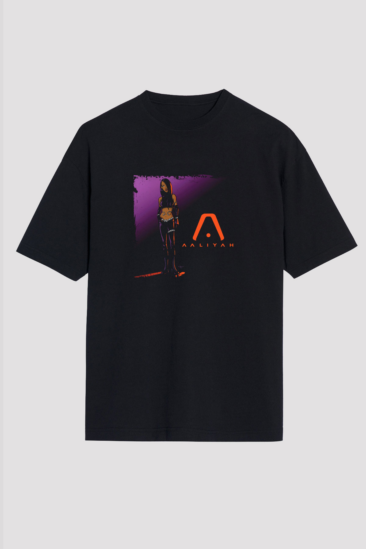 Aaliyah Baskılı Unisex Oversize Siyah Tişört