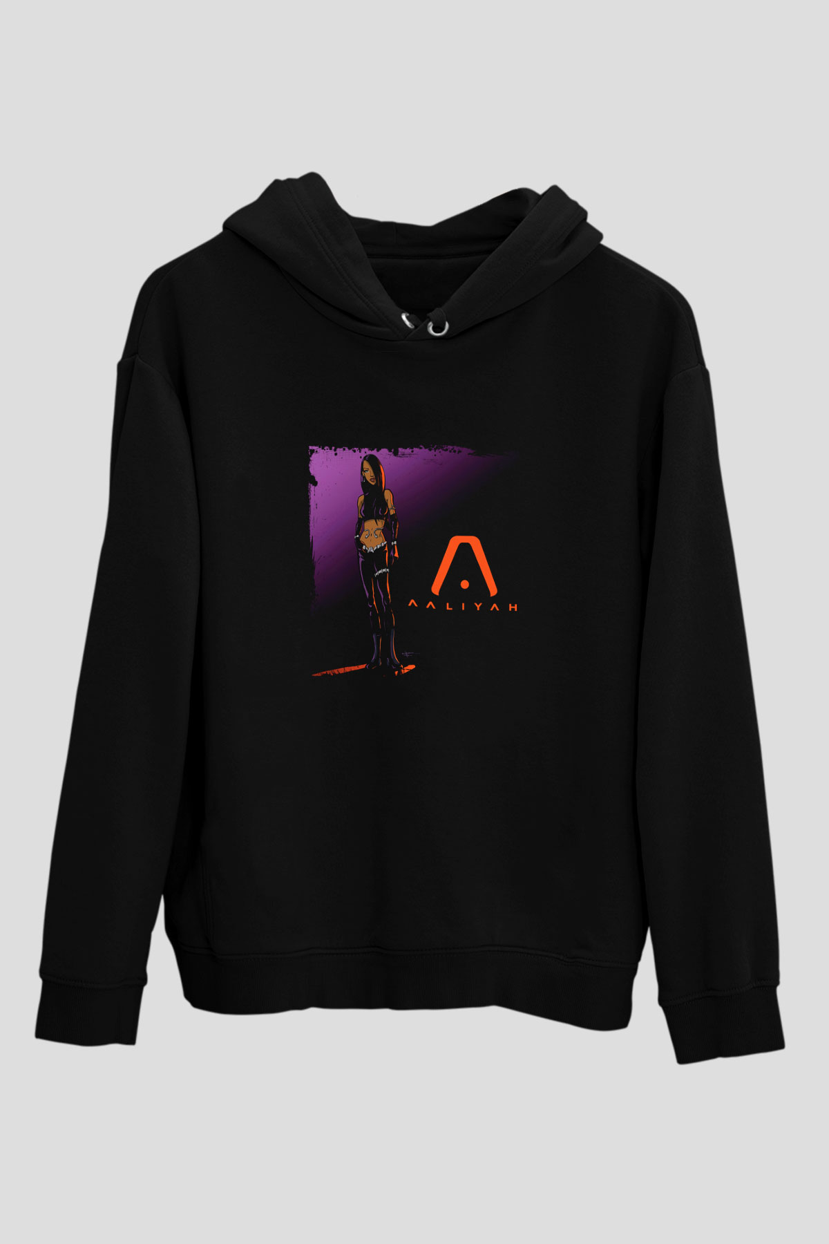 Aaliyah Baskılı Unisex Siyah Hoodie