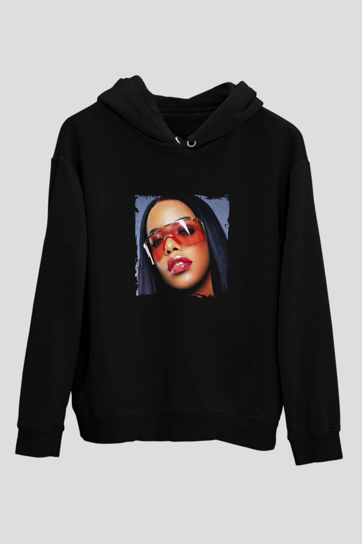 Aaliyah Baskılı Unisex Siyah Hoodie