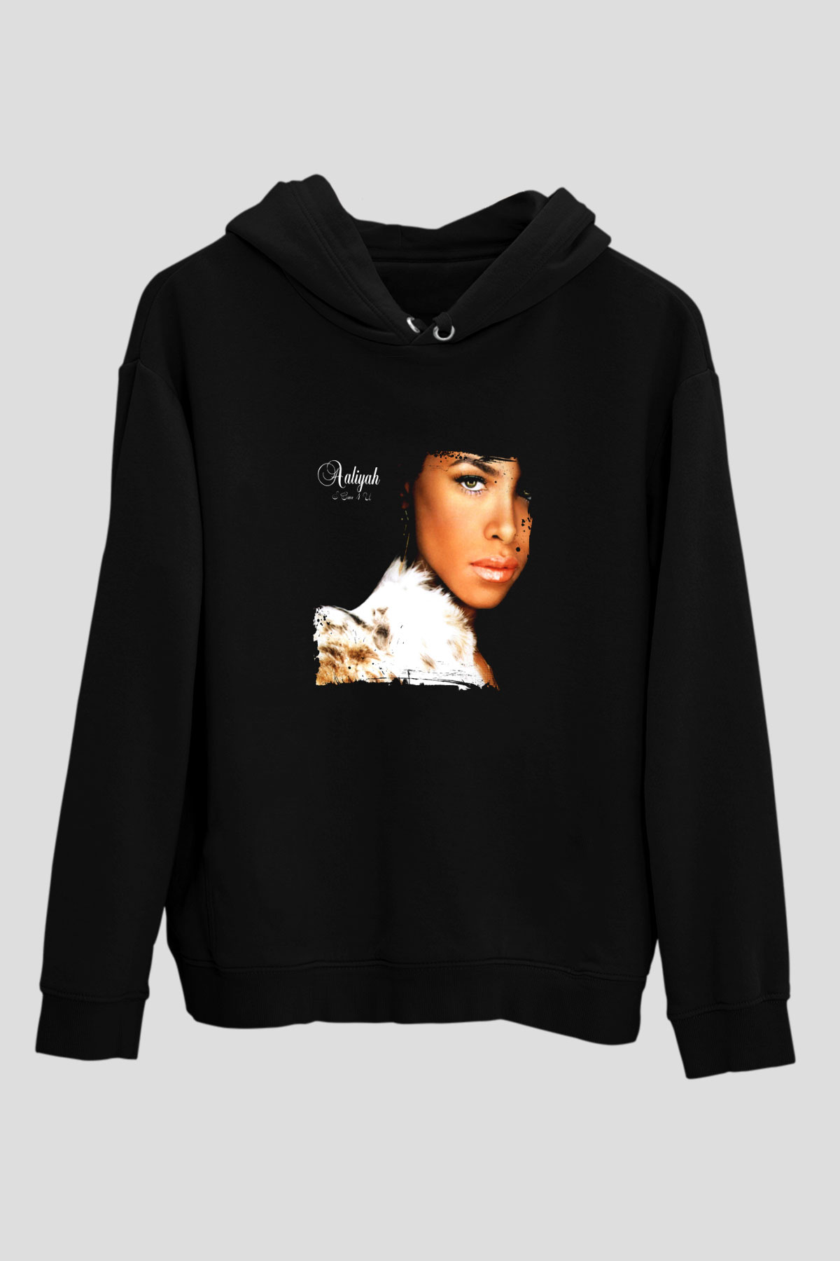 Aaliyah Baskılı Unisex Siyah Hoodie