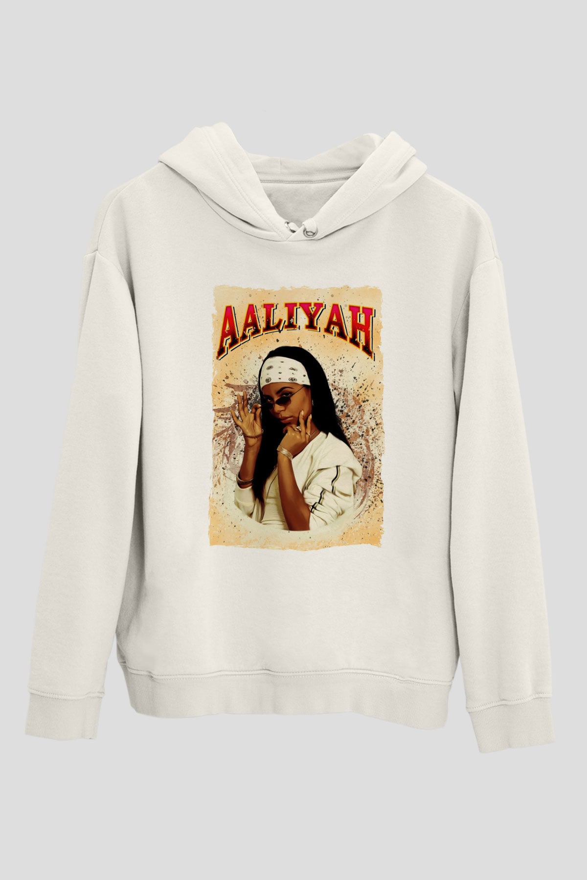 Aaliyah Beyaz Unisex Kapüşonlu Sweatshirt