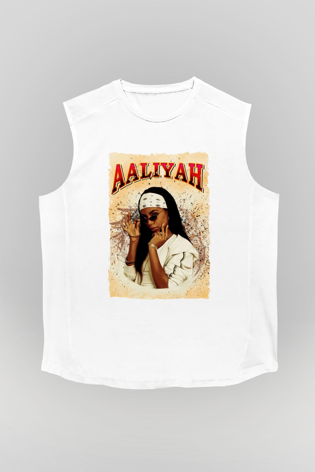 Aaliyah Beyaz Unisex Kolsuz Tişört
