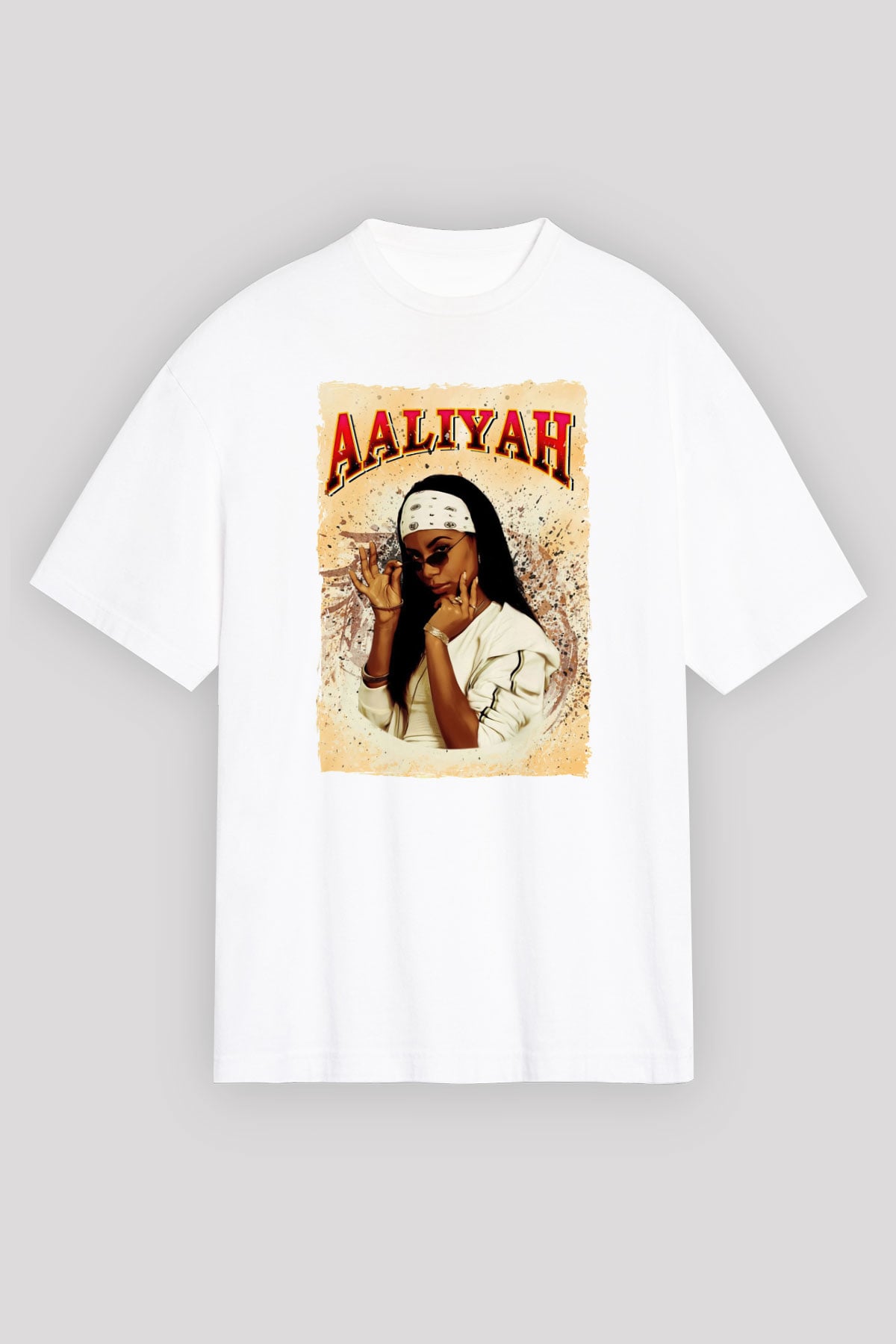 Aaliyah Beyaz Unisex Tişört T-Shirt - TişörtFabrikası