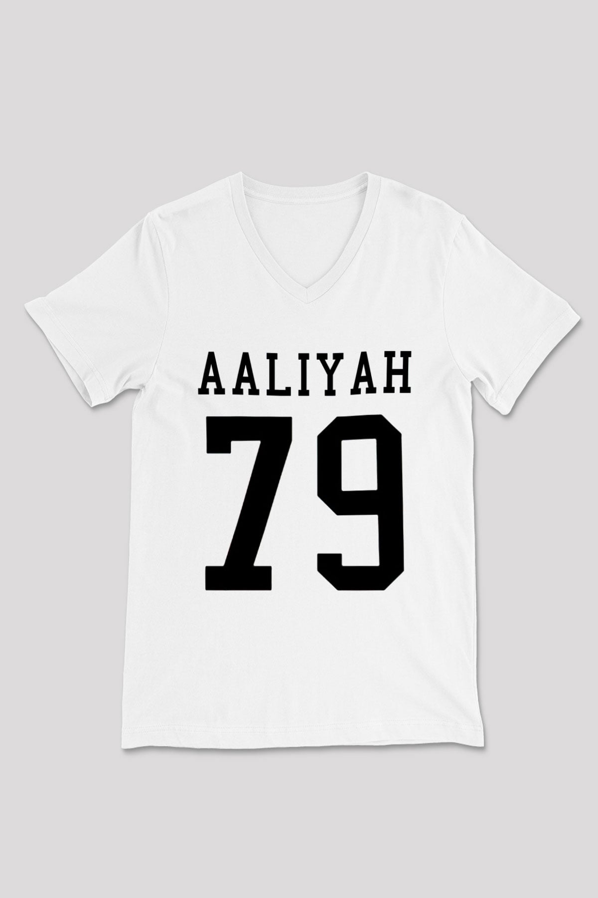 Aaliyah Beyaz Unisex V Yaka Tişört T-Shirt