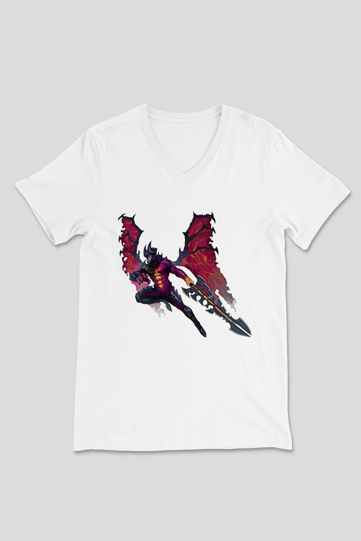Aatrox James Baskılı Beyaz Unisex V Yaka Tişört - Tshirt