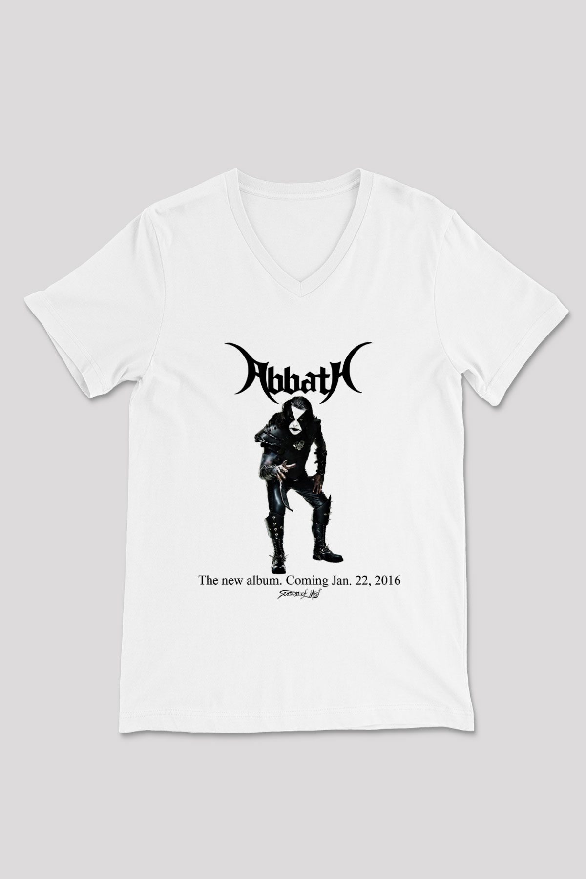 Abbath Baskılı Unisex Beyaz V Yaka Tişört