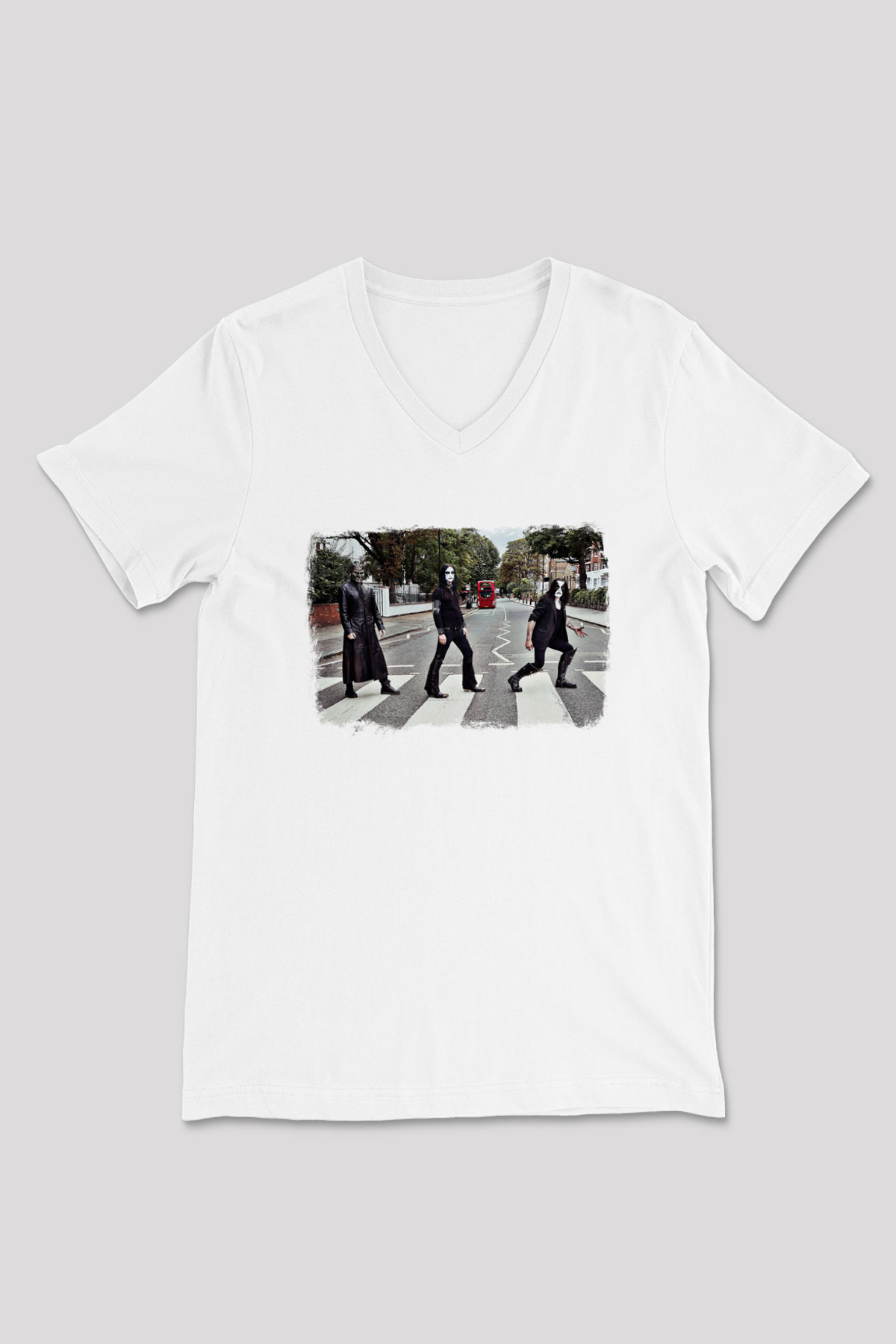 Abbath Baskılı Unisex Beyaz V Yaka Tişört