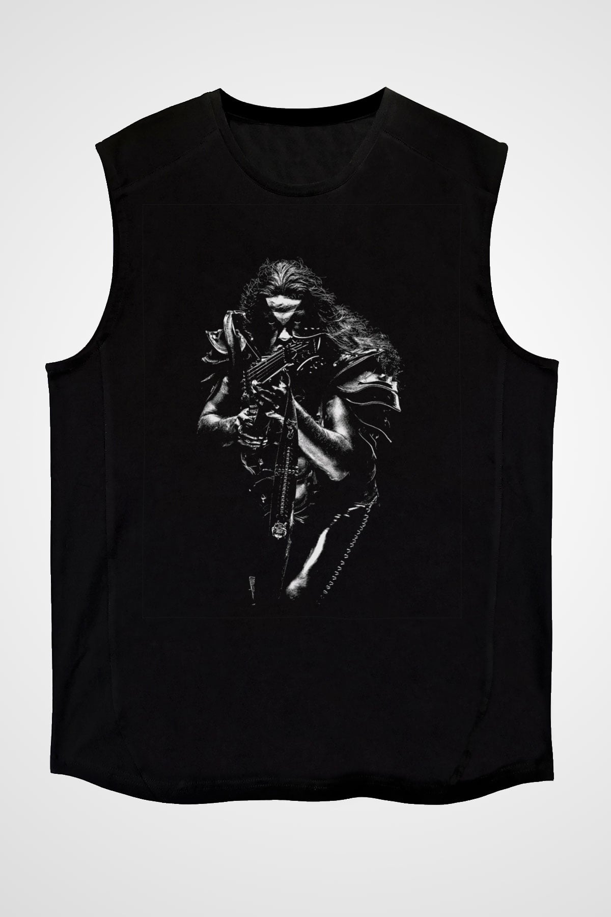 Abbath Baskılı Unisex Siyah Kolsuz Tişört