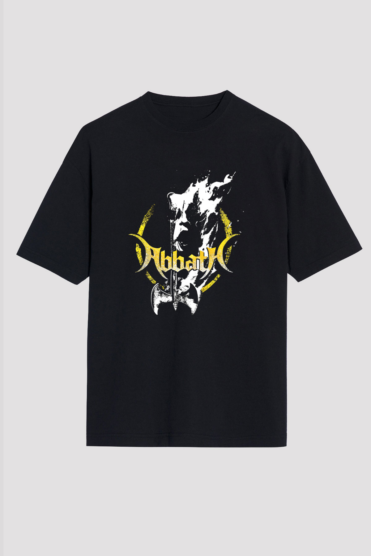 Abbath Baskılı Unisex Siyah Oversize Tişört