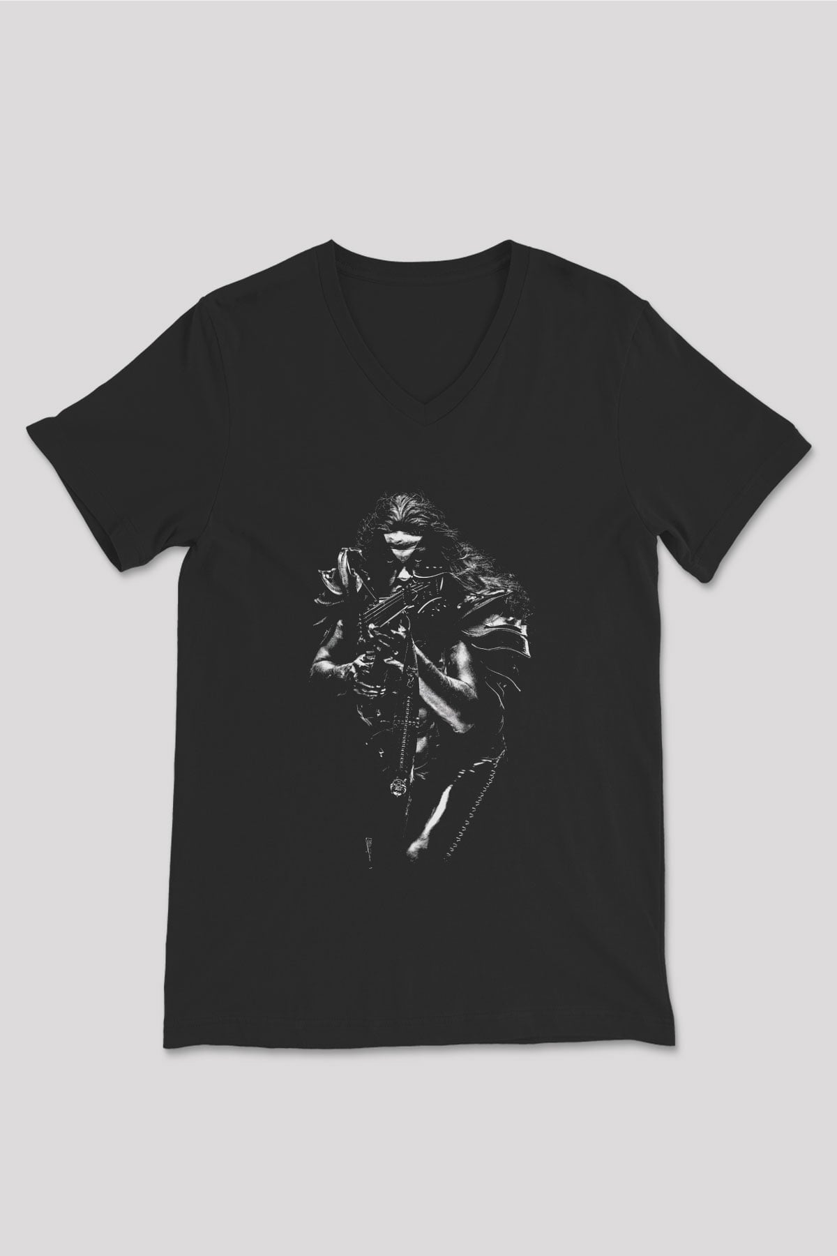 Abbath Baskılı Unisex Siyah V Yaka Tişört