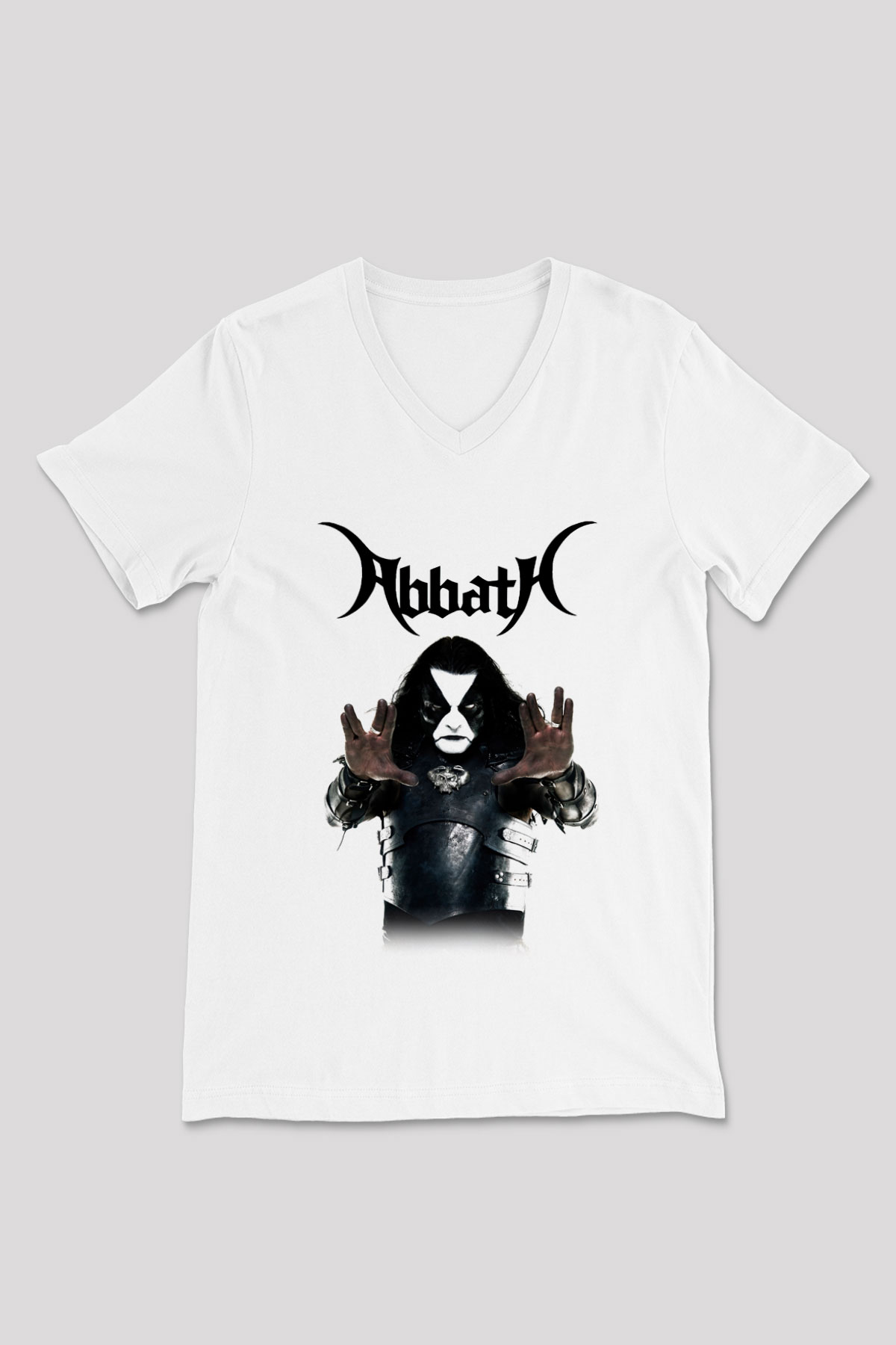Abbath Beyaz Unisex V Yaka Tişört T-Shirt