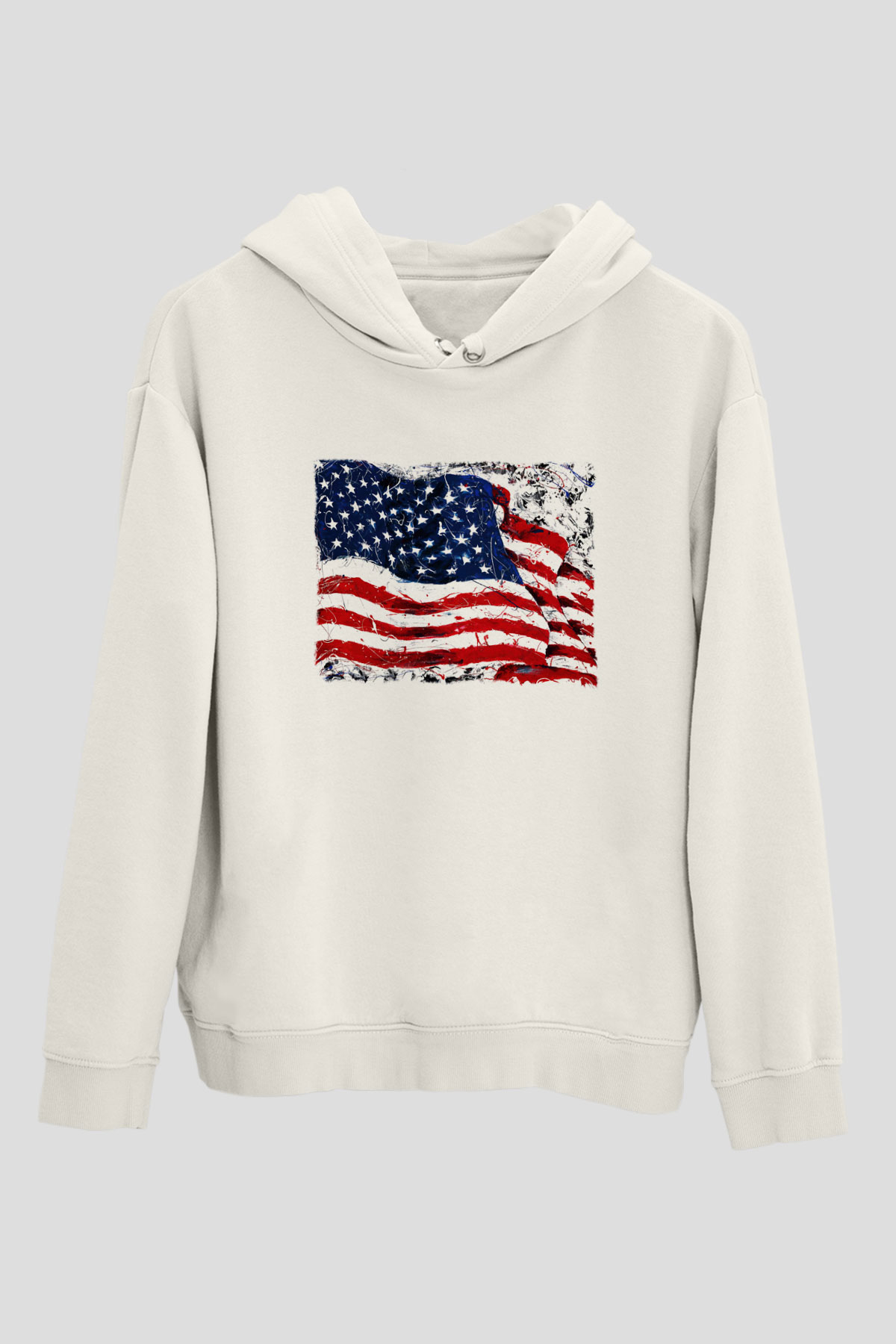 ABD Beyaz Unisex Kapşonlu Sweatshirt