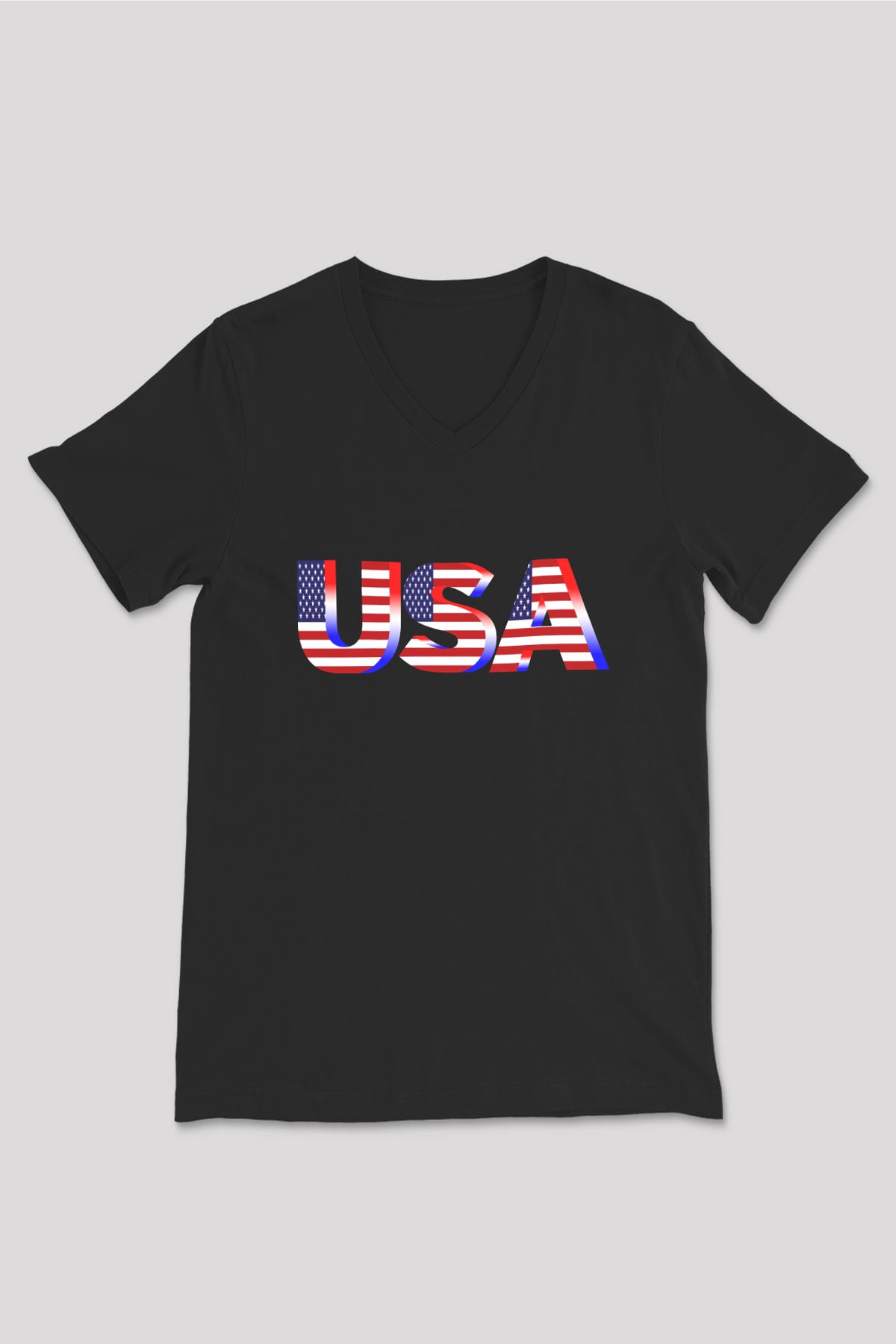 ABD Siyah Unisex V Yaka Tişört T-Shirt
