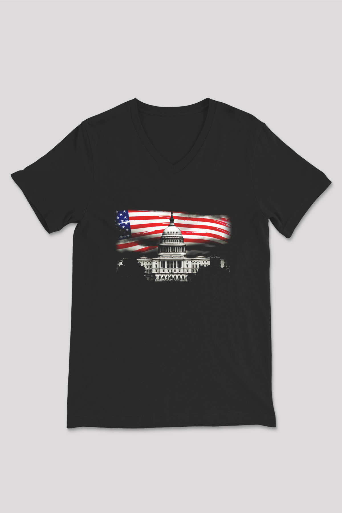 ABD Siyah Unisex V Yaka Tişört T-Shirt
