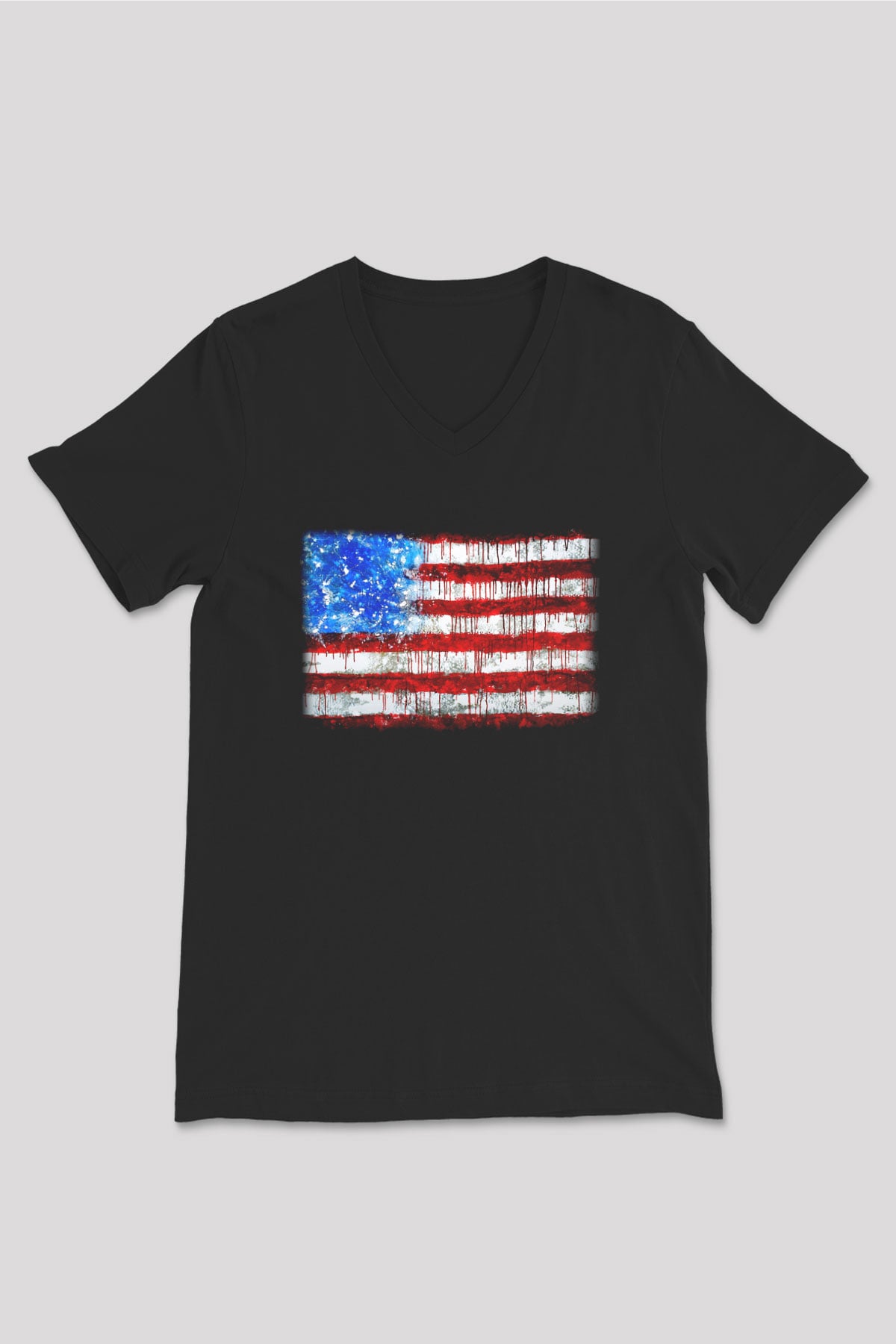 ABD Siyah Unisex V Yaka Tişört T-Shirt