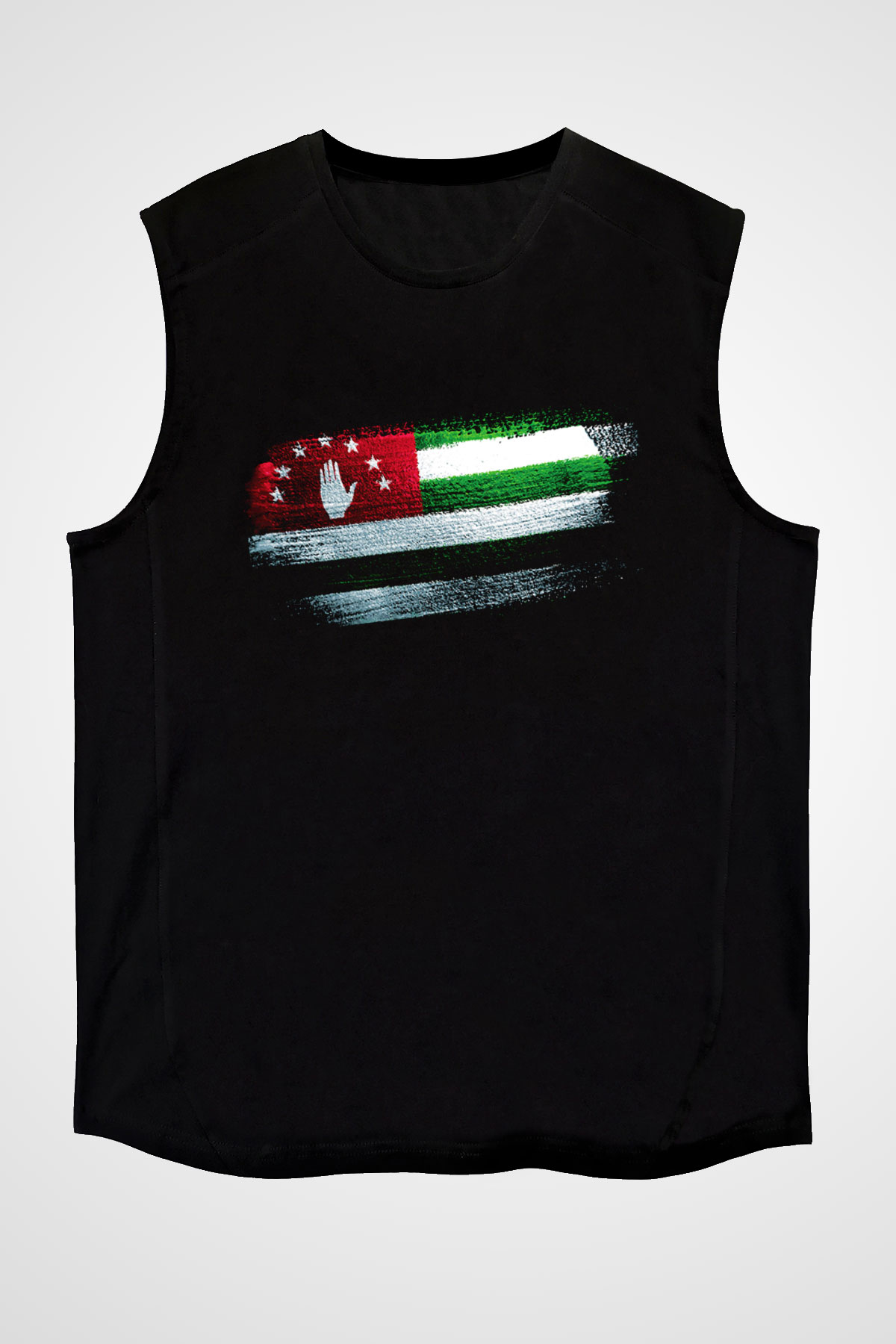 Abhazya - Abkhazia Bayrağı Baskılı Unisex Siyah Kolsuz Tişört