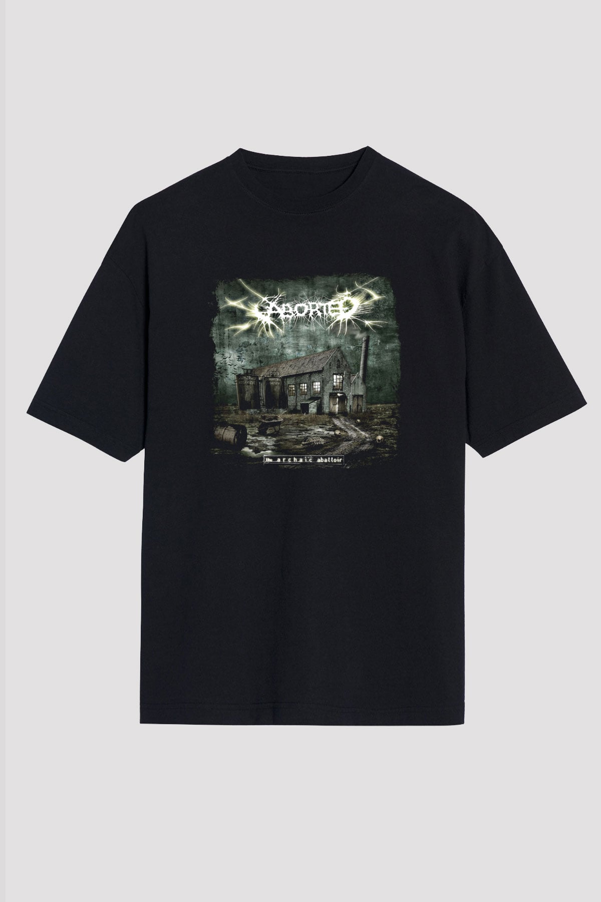 Aborted Baskılı Unisex Siyah Oversize Tişört