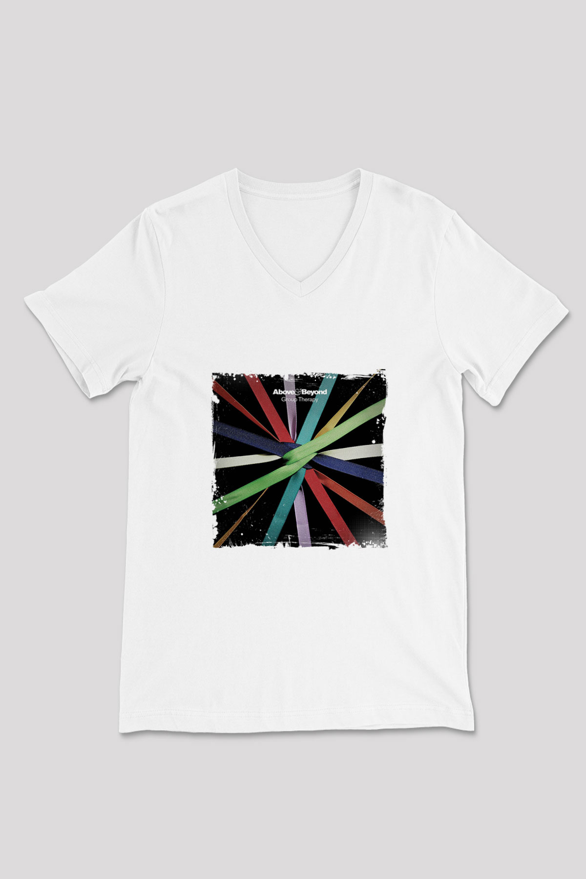 Above and Beyond Baskılı Beyaz V Yaka Unisex Tişört