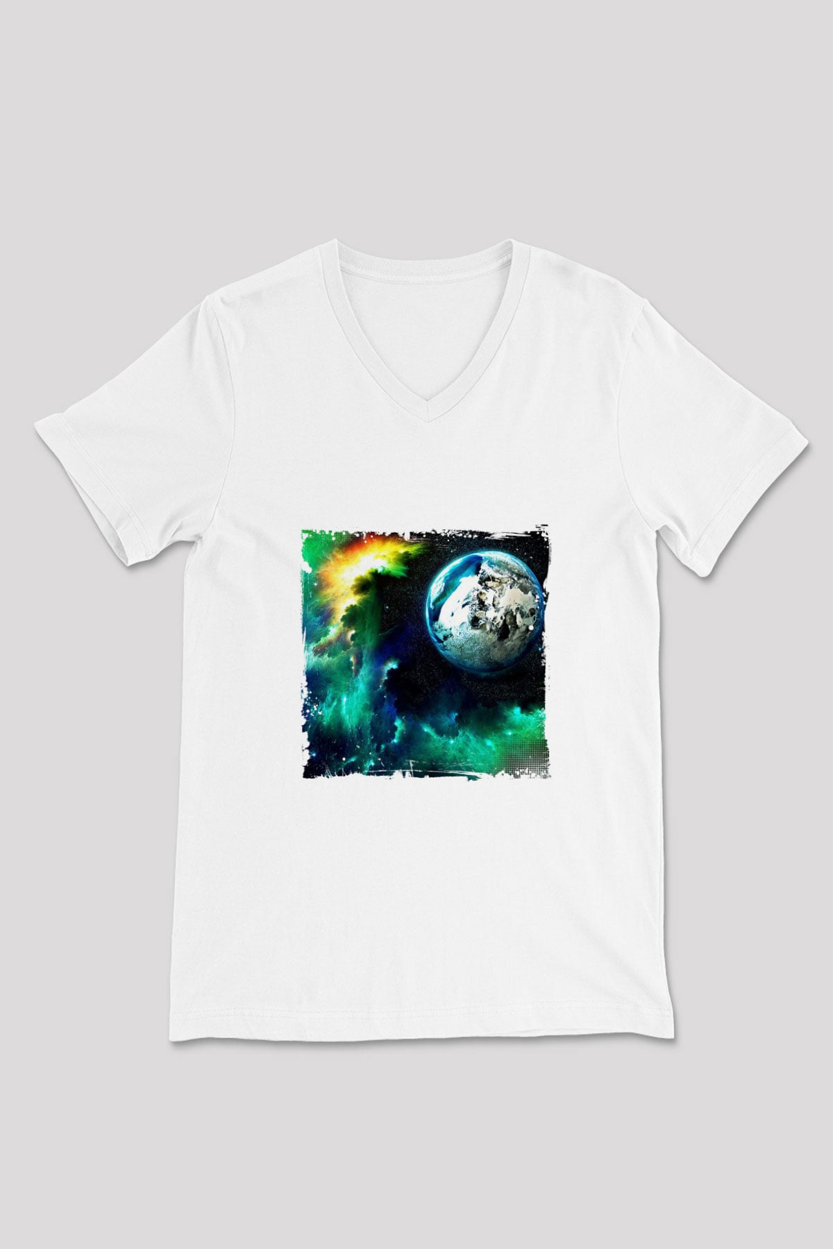 Above and Beyond Baskılı Beyaz V Yaka Unisex Tişört