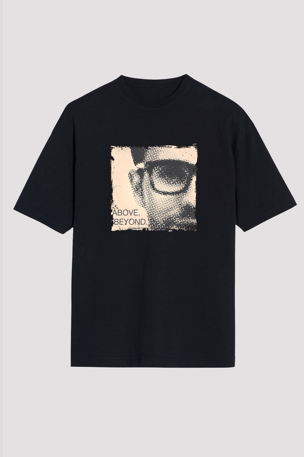 Above and Beyond Baskılı Unisex Oversize Siyah Tişört